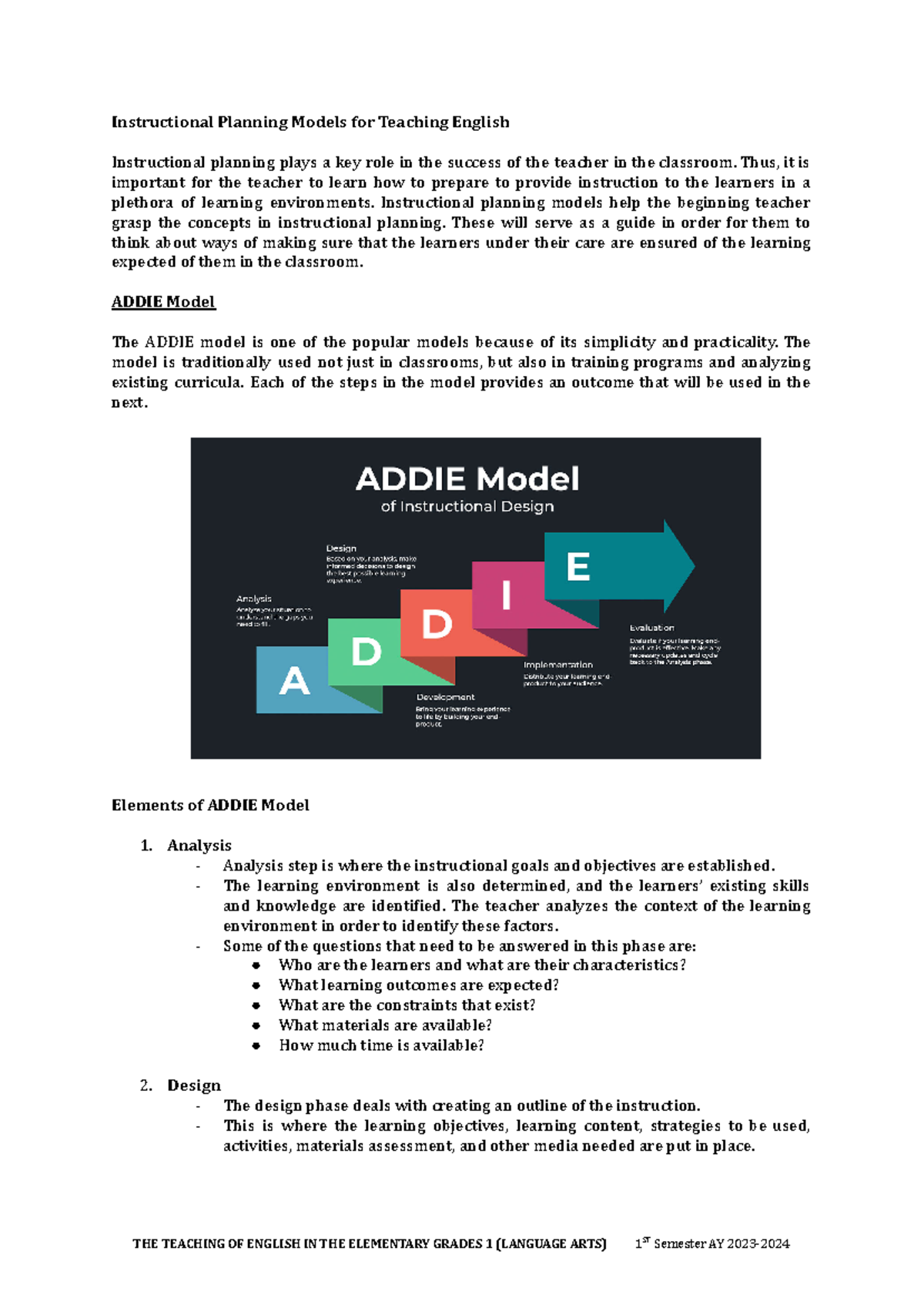 BEED 34 Instructional Planning Models - Instructional Planning Models ...