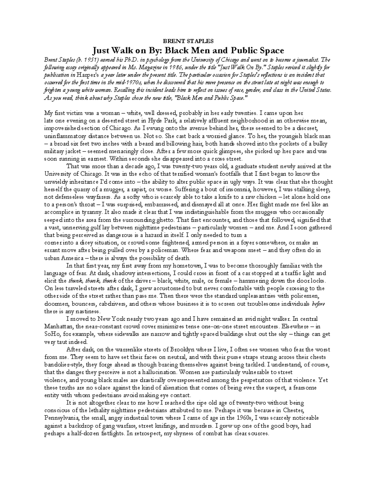 Just walk on by black men and public space behind a white girl