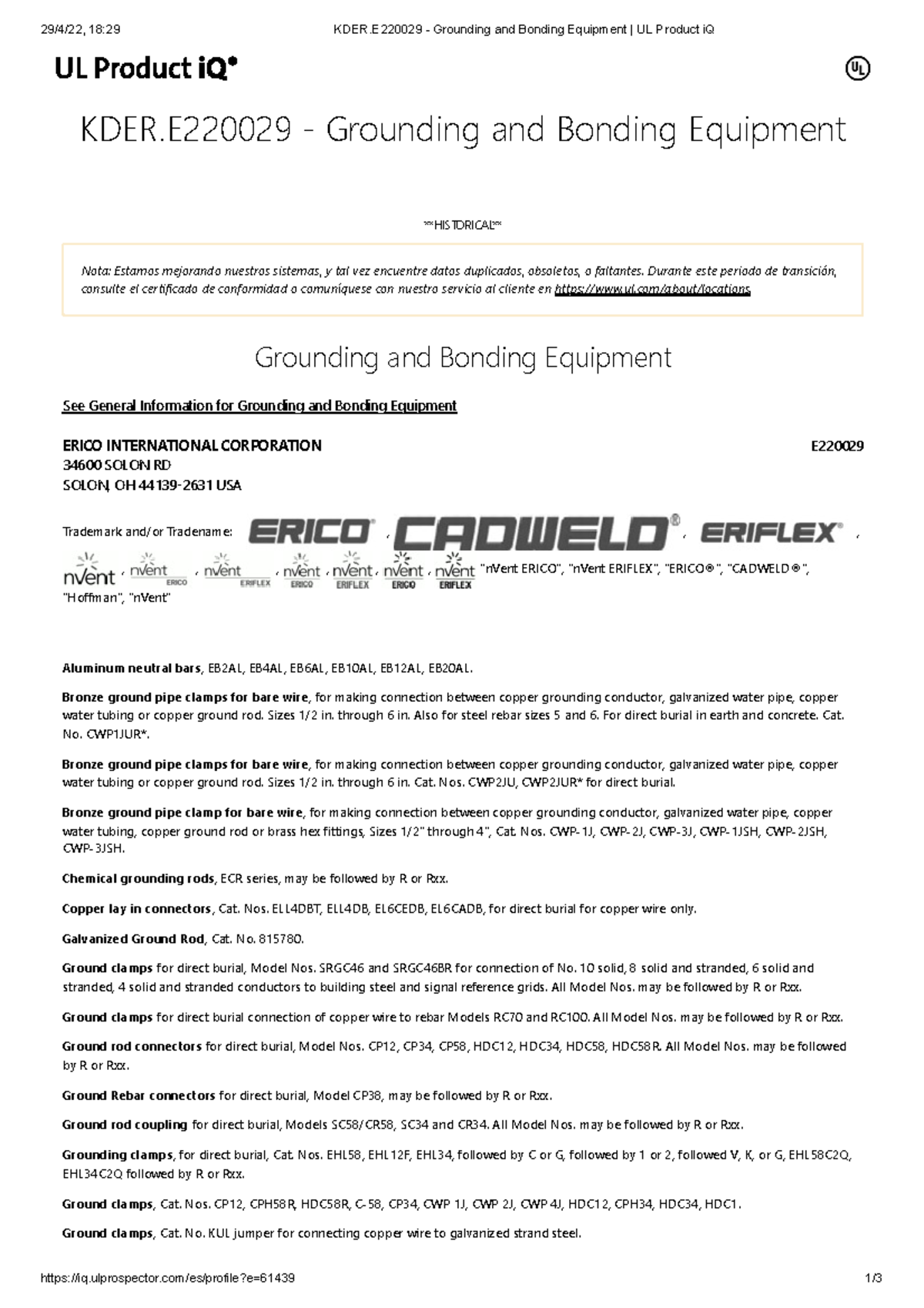 CUL Soldadura Exotermica Cadweld - 29/4/22, 18:29 KDER - Grounding and ...