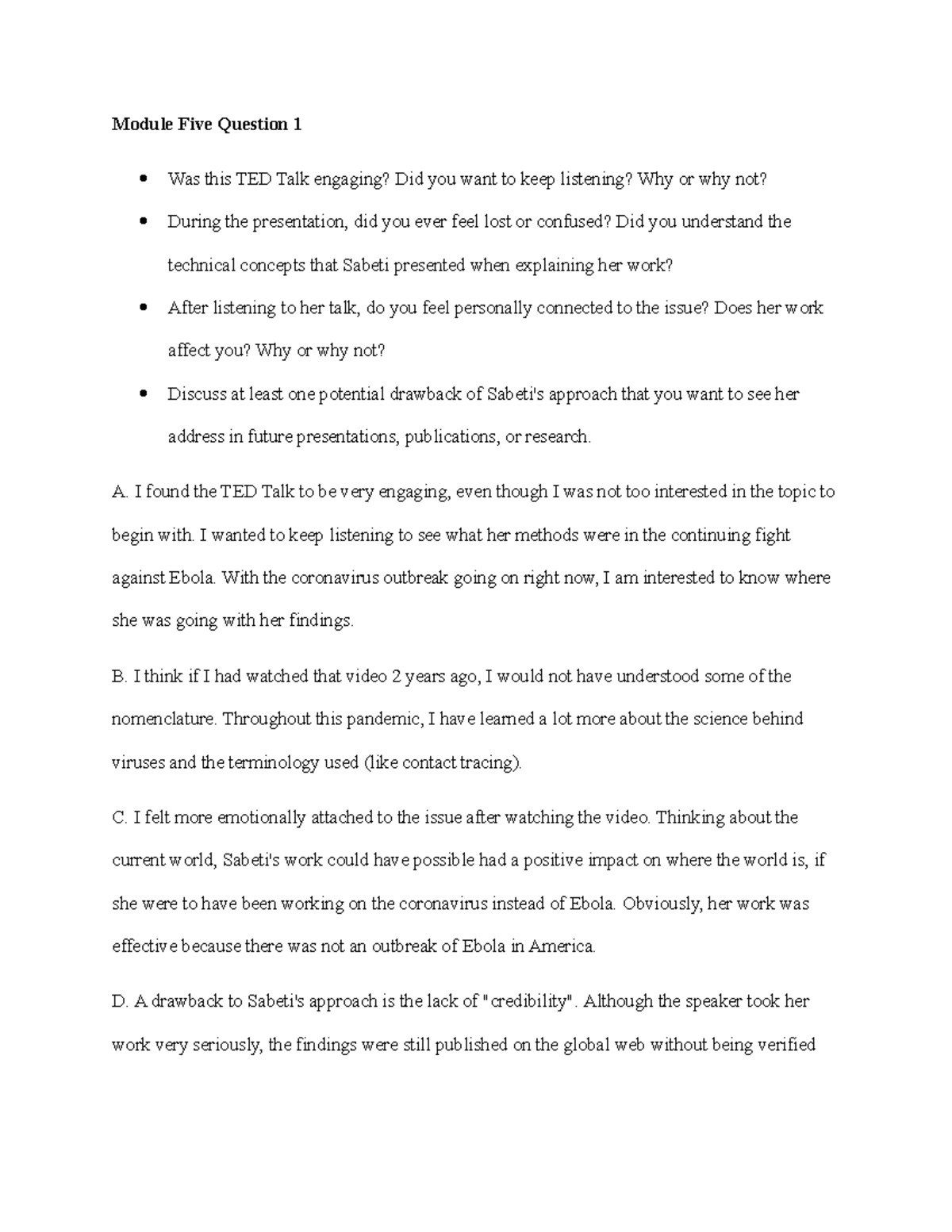 5.3 SCS 200 - Module 5 Assignment - Module Five Question 1 Was this TED ...