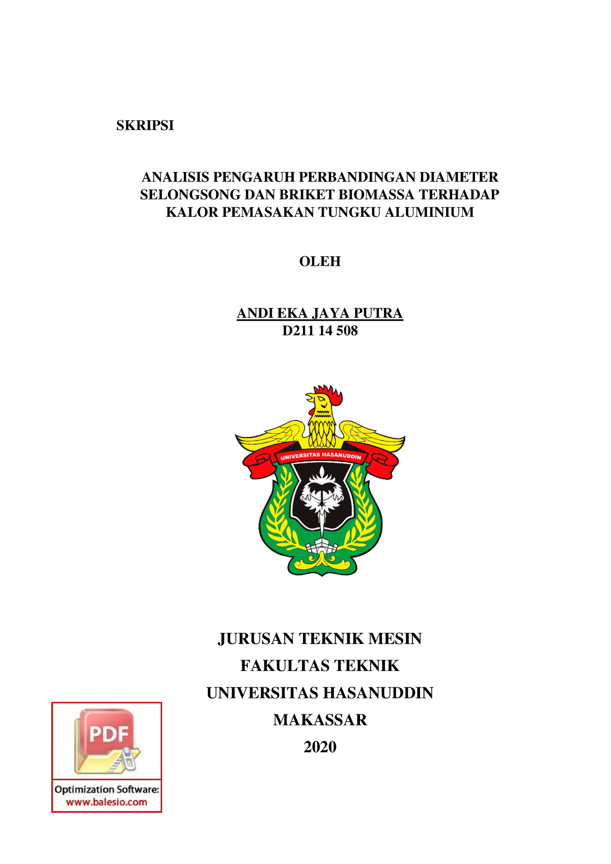 Analisis Pengaruh Perbandingan Diameter - Tugas Akhir (Skripsi) - UNHAS