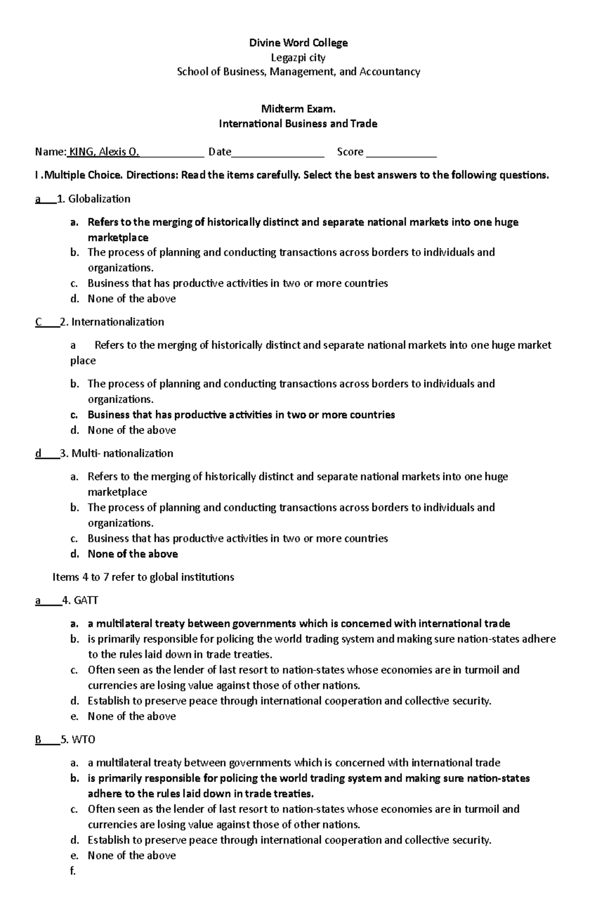 IBT Midterm EXAM KING report on mining and agriculture industry