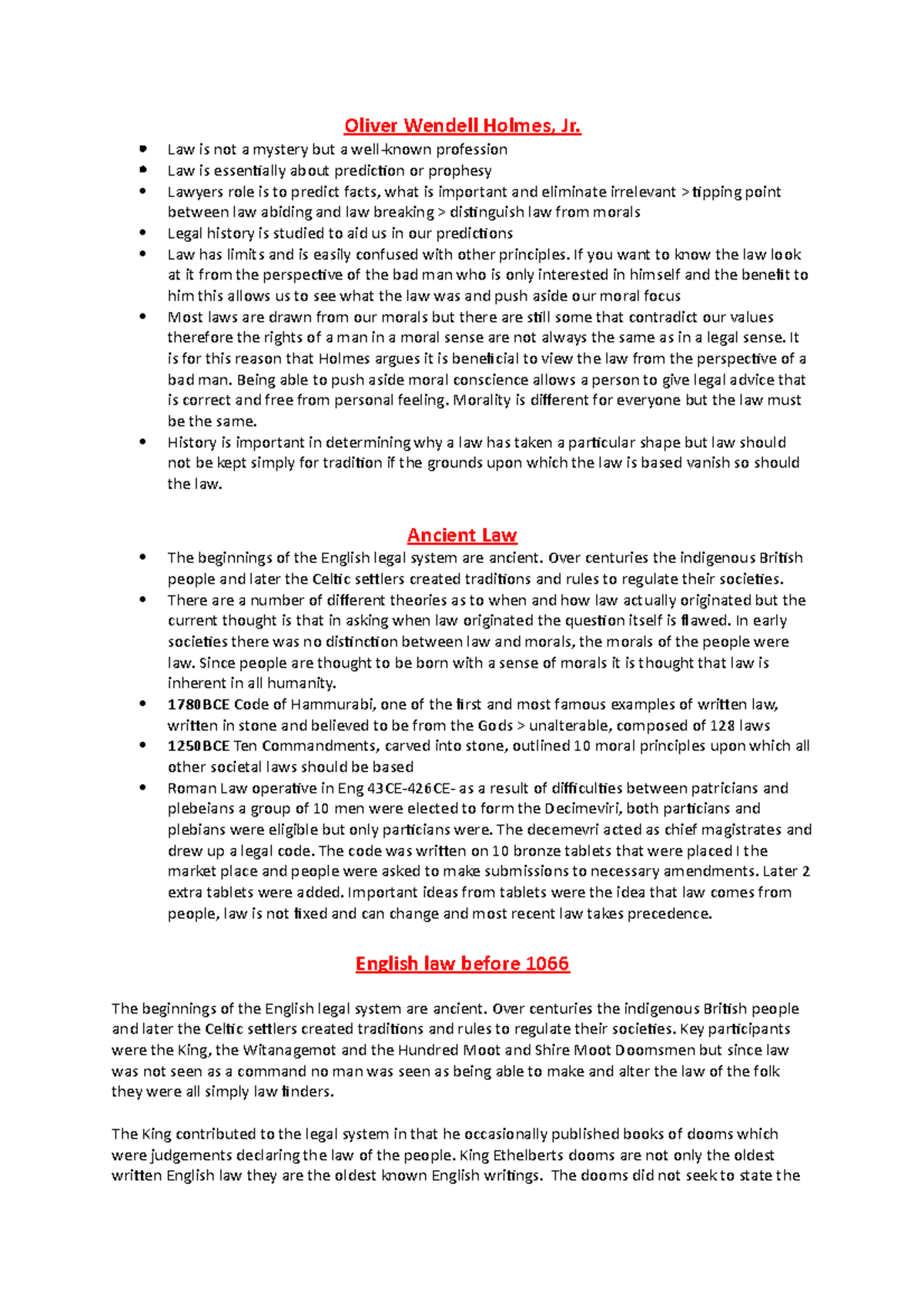 Refined Legal history notes - Oliver Wendell Holmes, Jr. Law is not a ...