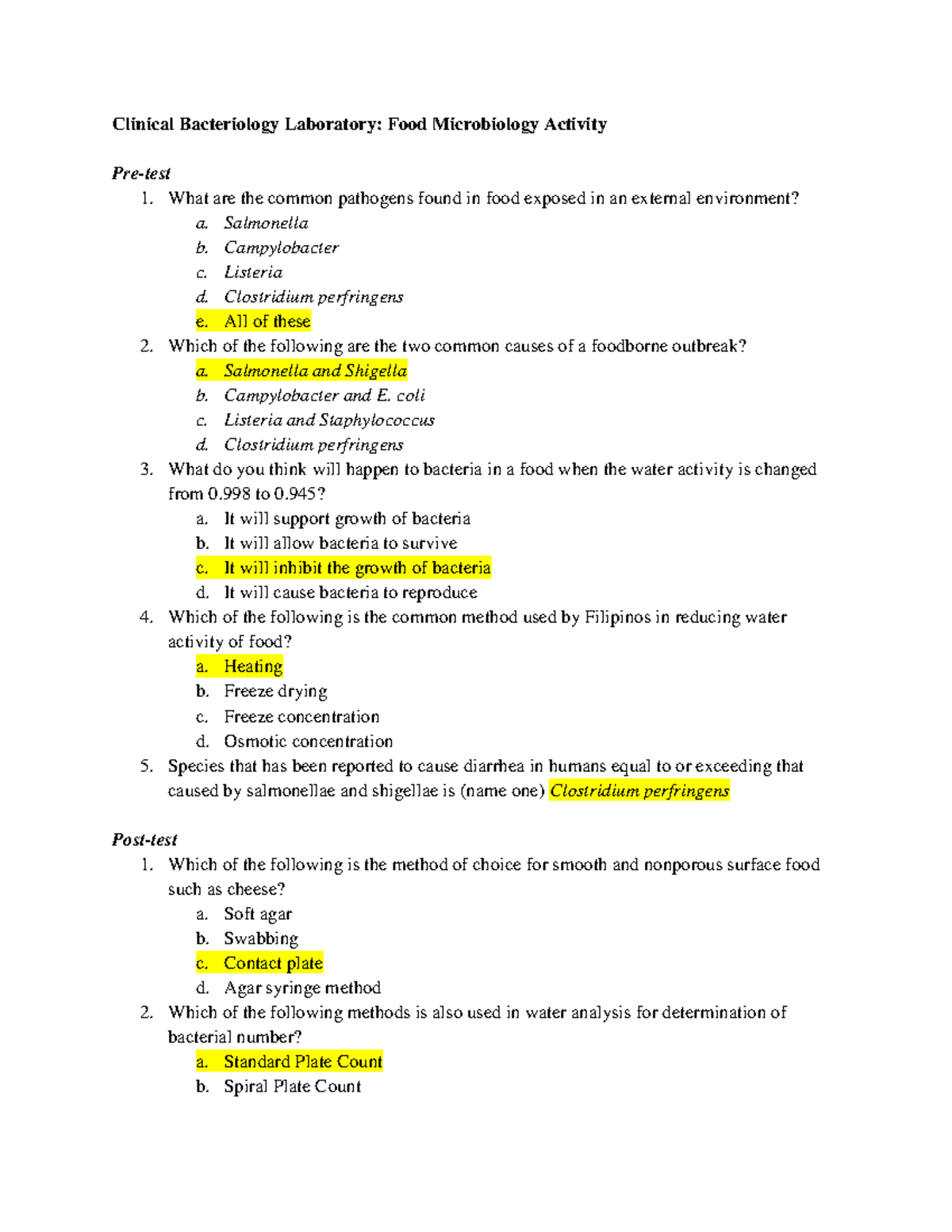 Clinical Bacteriology Laboratory Food Microbiology Activity