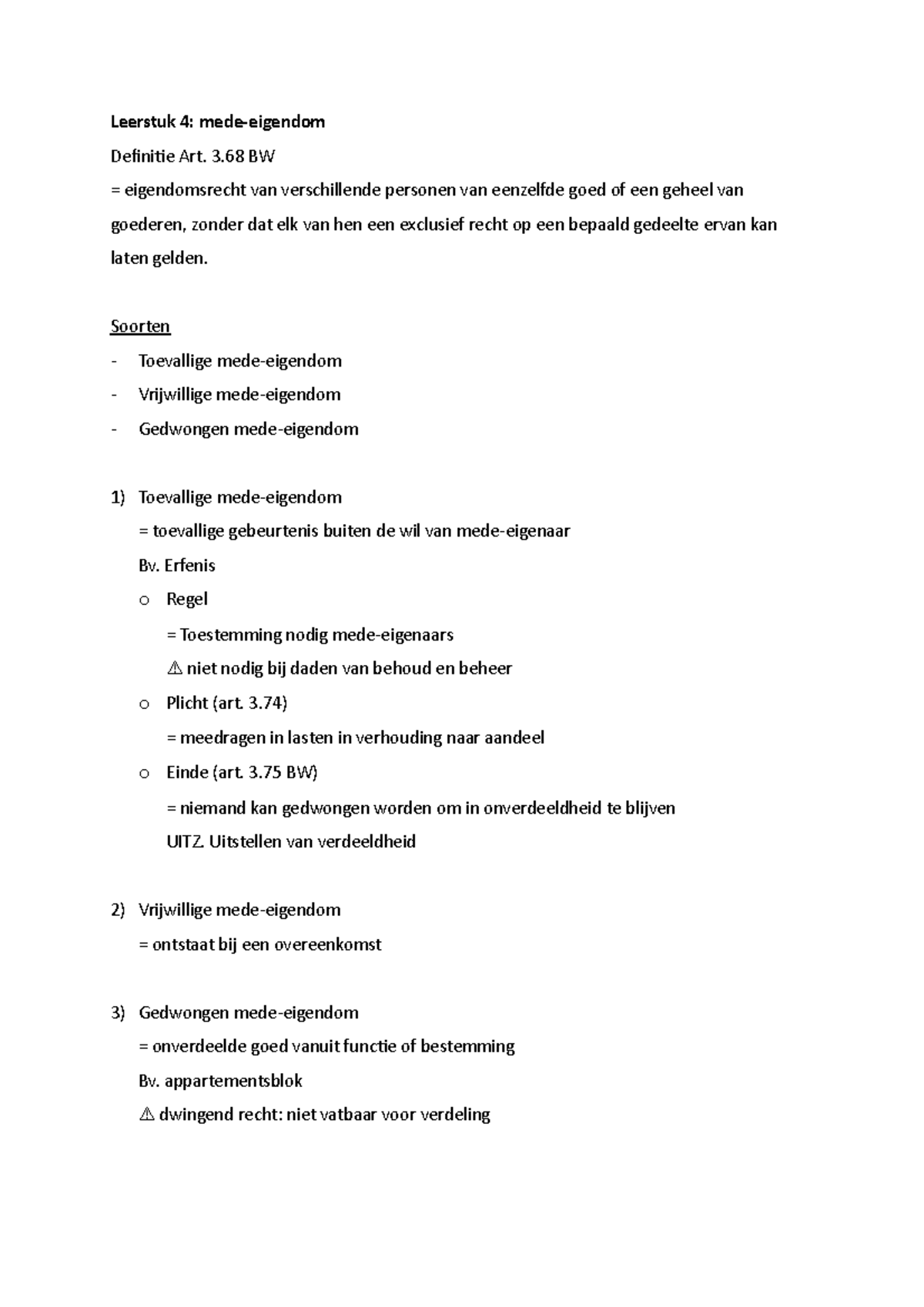 Samenvatting Mede-eigendom - Leerstuk 4: Mede-eigendom Definitie Art. 3 ...