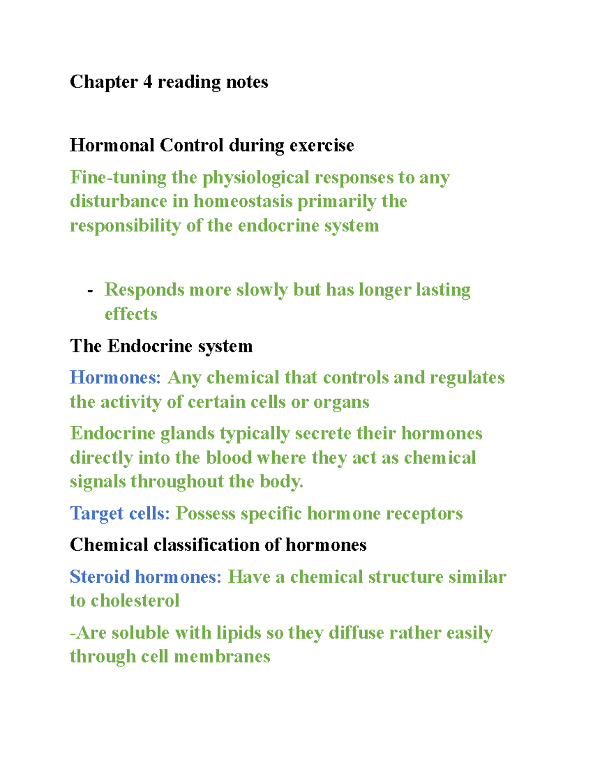 M4 Notes - Chapter 4 reading notes Hormonal Control during exercise ...