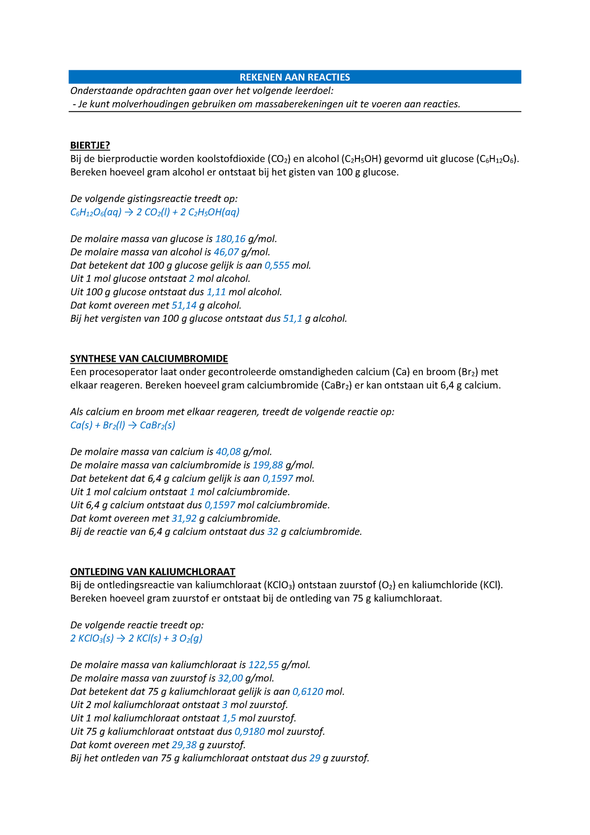 Antwoorden Nova H1 Vwo 3 - REKENEN AAN REACTIES Onderstaande Opdrachten ...