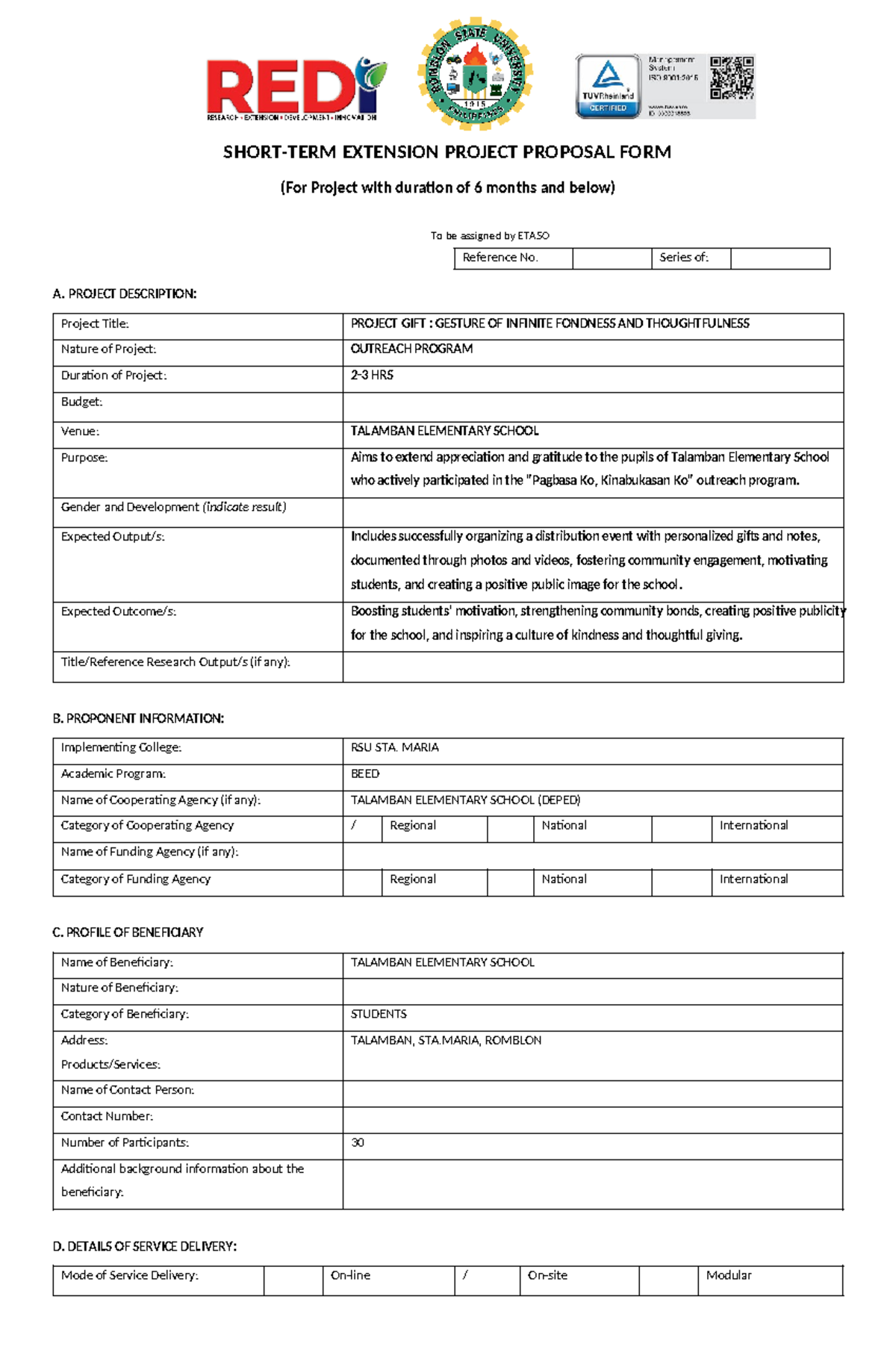 GIFT Proposal - SHORT-TERM EXTENSION PROJECT PROPOSAL FORM (For Project ...