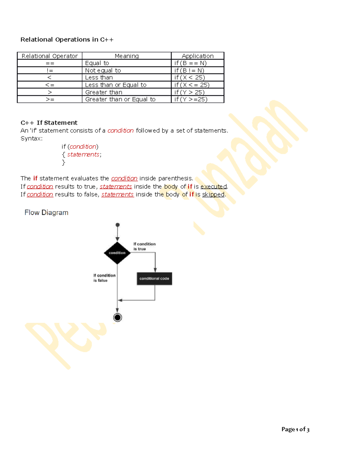 C++Lecture-IF - Lecture notes 1 - Relational Operations in C++ ...