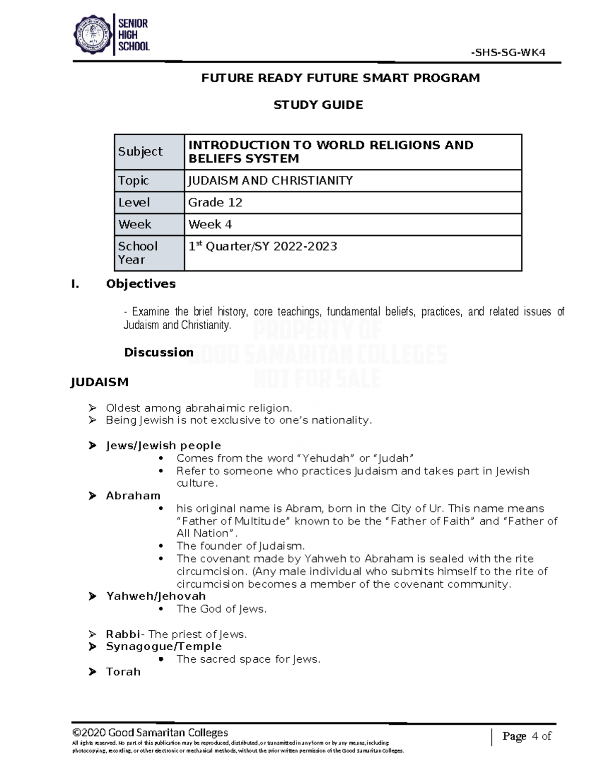 Study guide religion wk4 - Page 4 of FUTURE READY FUTURE SMART PROGRAM ...