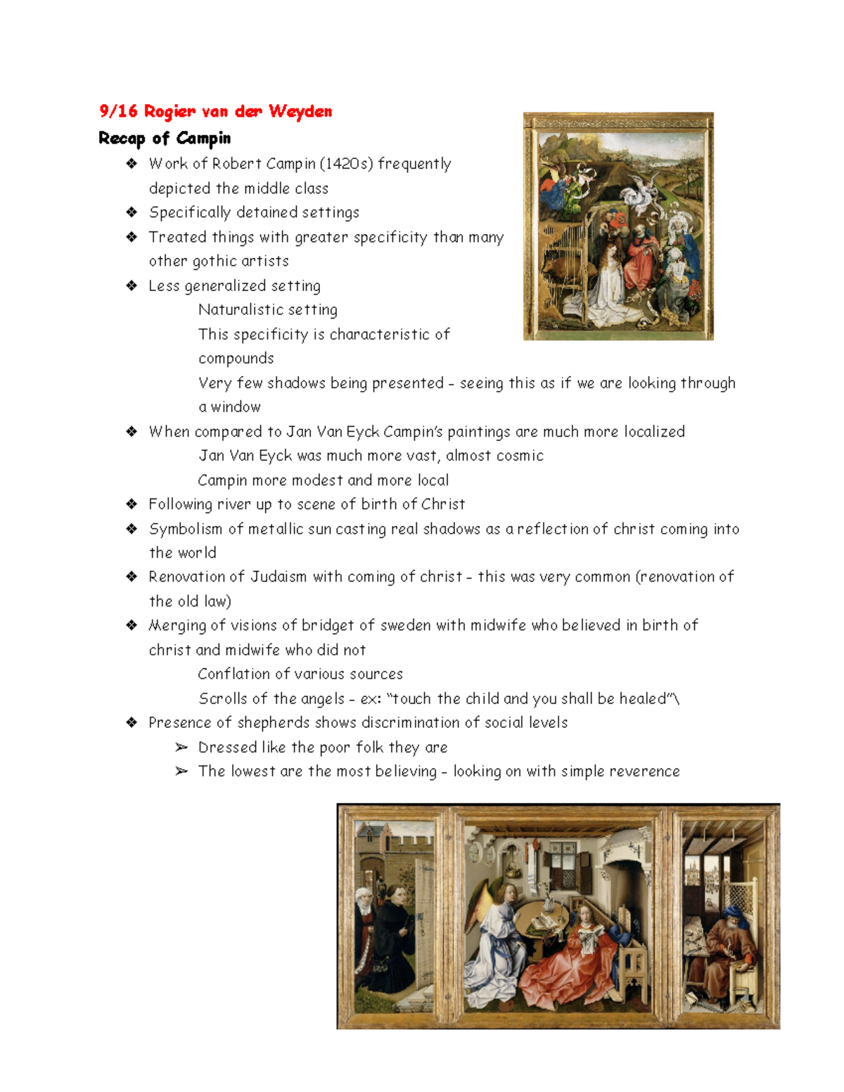Northern Ren Art History Final Exam Notes Part 4 9/16 Rogier van der