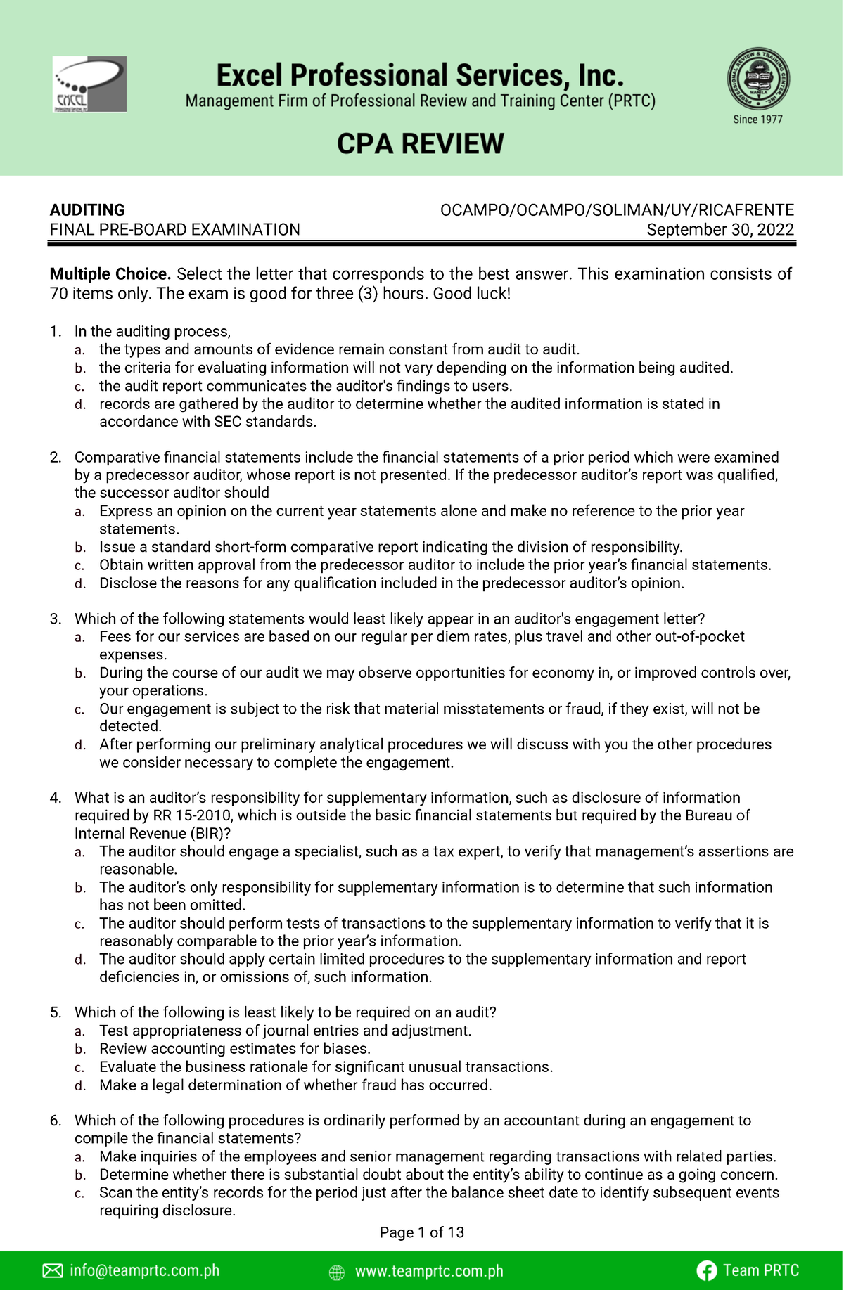 AUD-FPB 10 - AUDIT TEST - AUDITING OCAMPO/OCAMPO/SOLIMAN/UY/RICAFRENTE ...