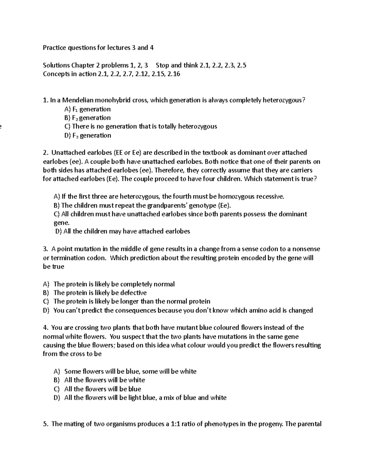 Practice quiz 2 week 2 - Practice questions for lectures 3 and 4 ...