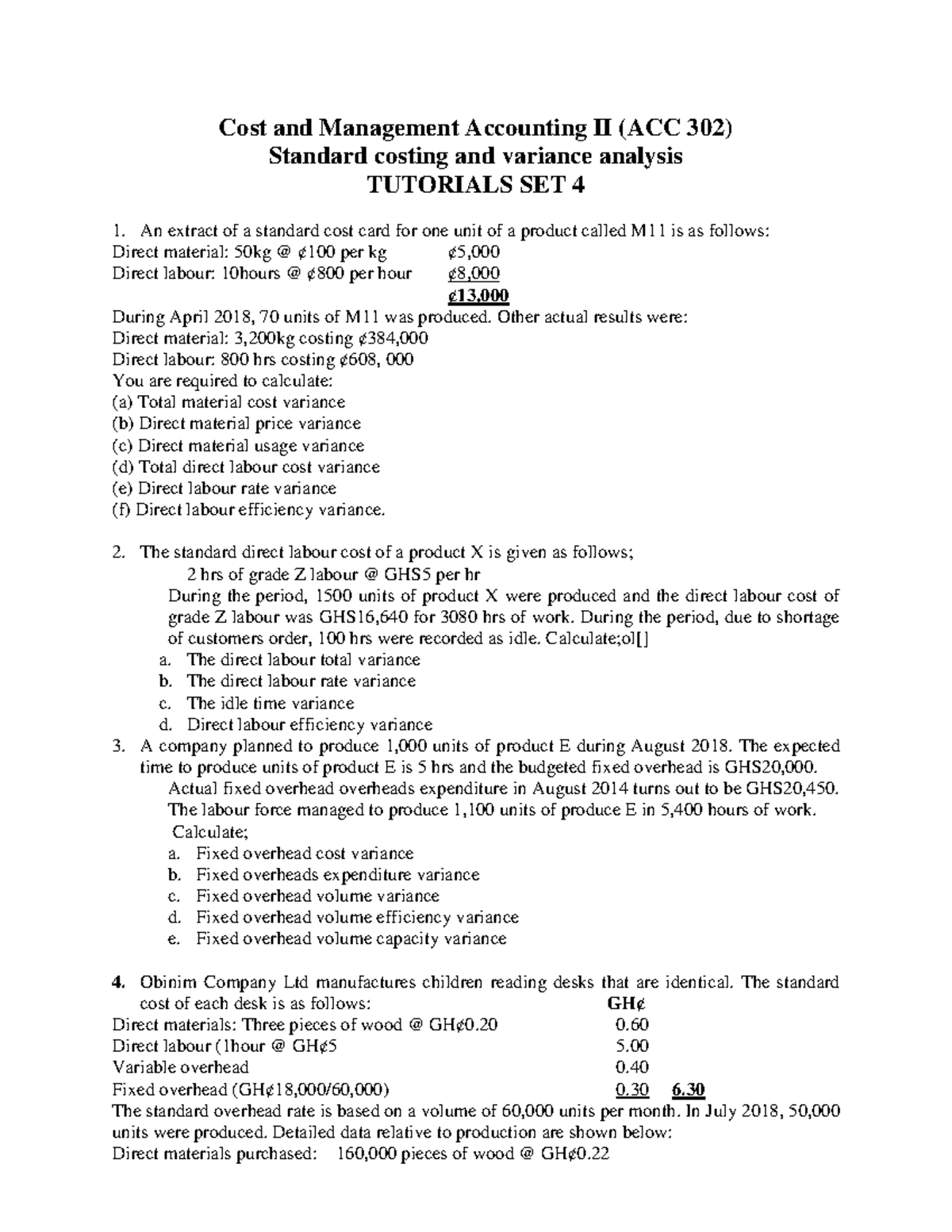 Cost and Management Accounting -Standard and variance tutorials pdf ...