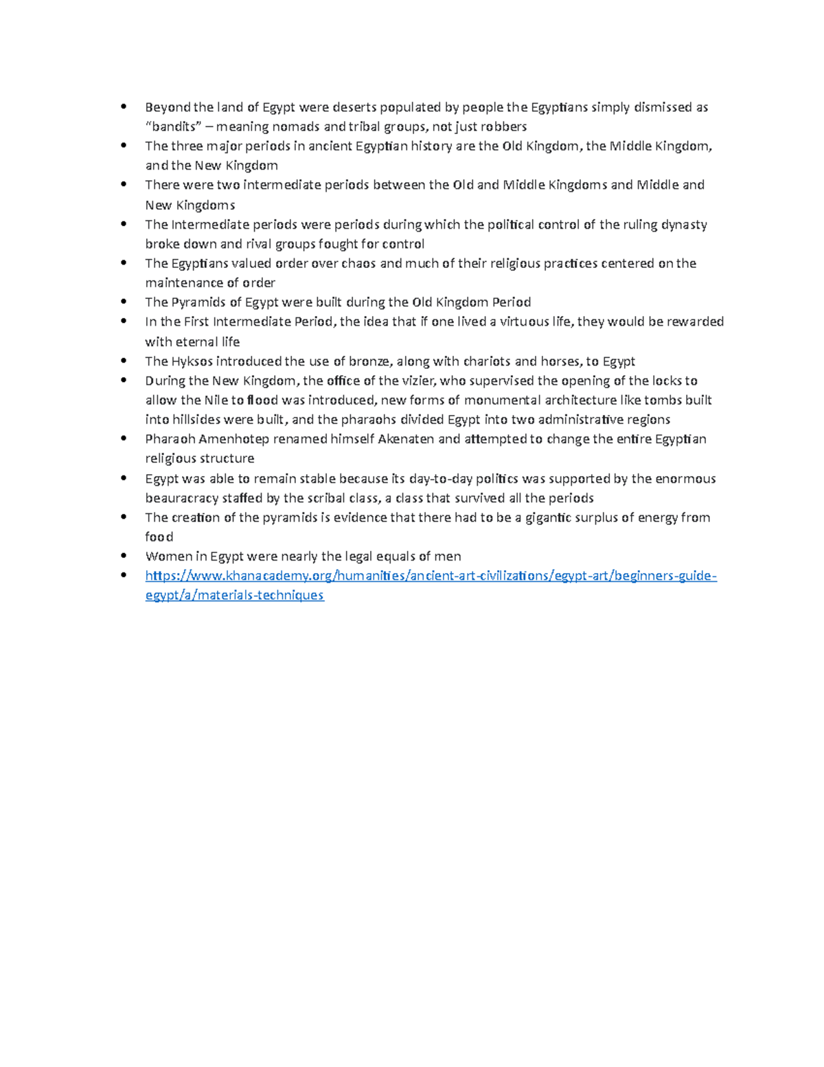 HUM 2210H Ch.2 Egypt Notes Beyond the land of Egypt were deserts