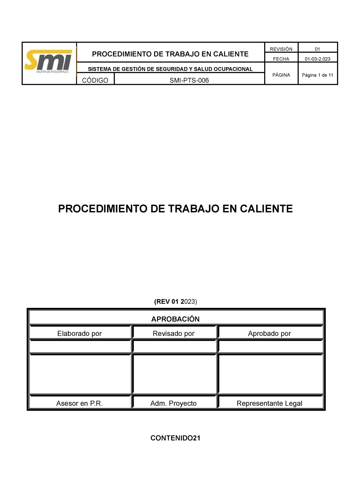 SMI-PTS-006 Trabajo EN Caliente - PROCEDIMIENTO DE TRABAJO EN CALIENTE ...