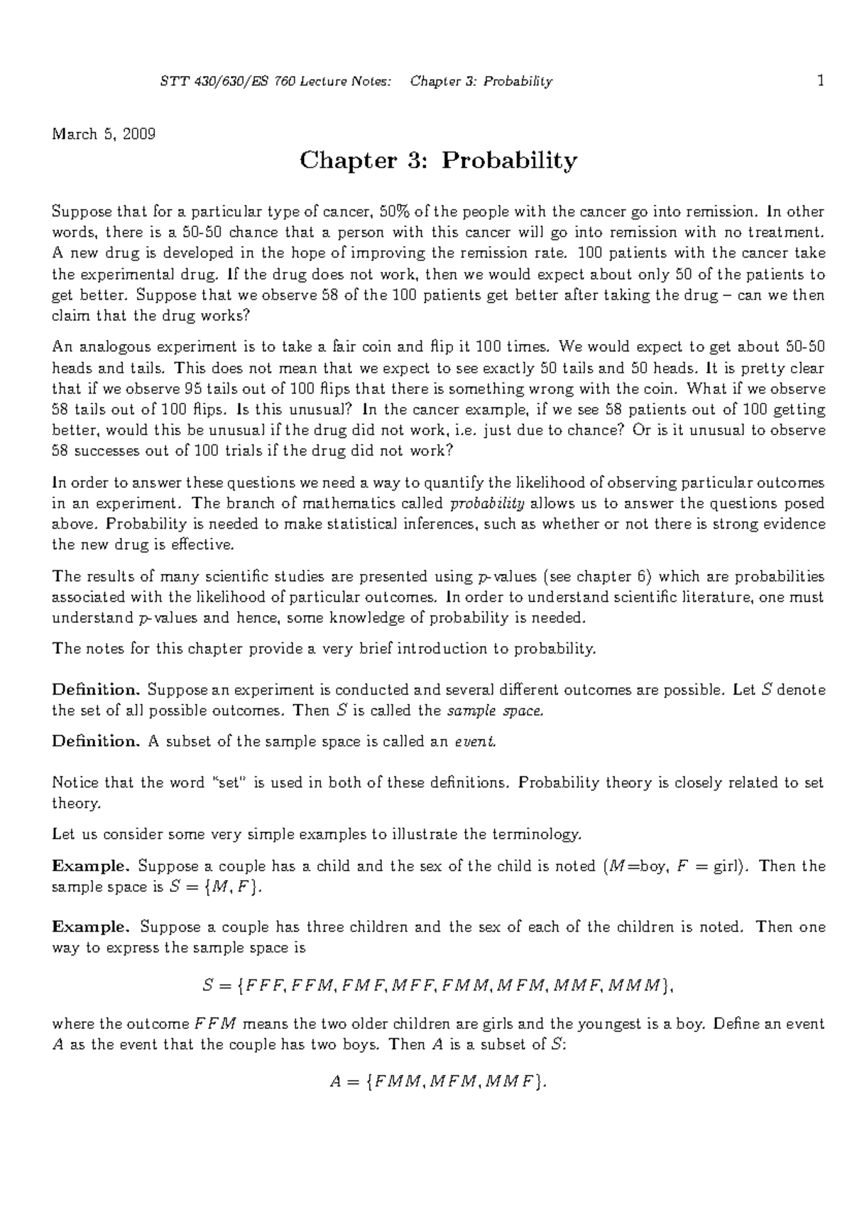 Lecture notes, lecture 3 - STT 760 Lecture Notes: Chapter 3 ...