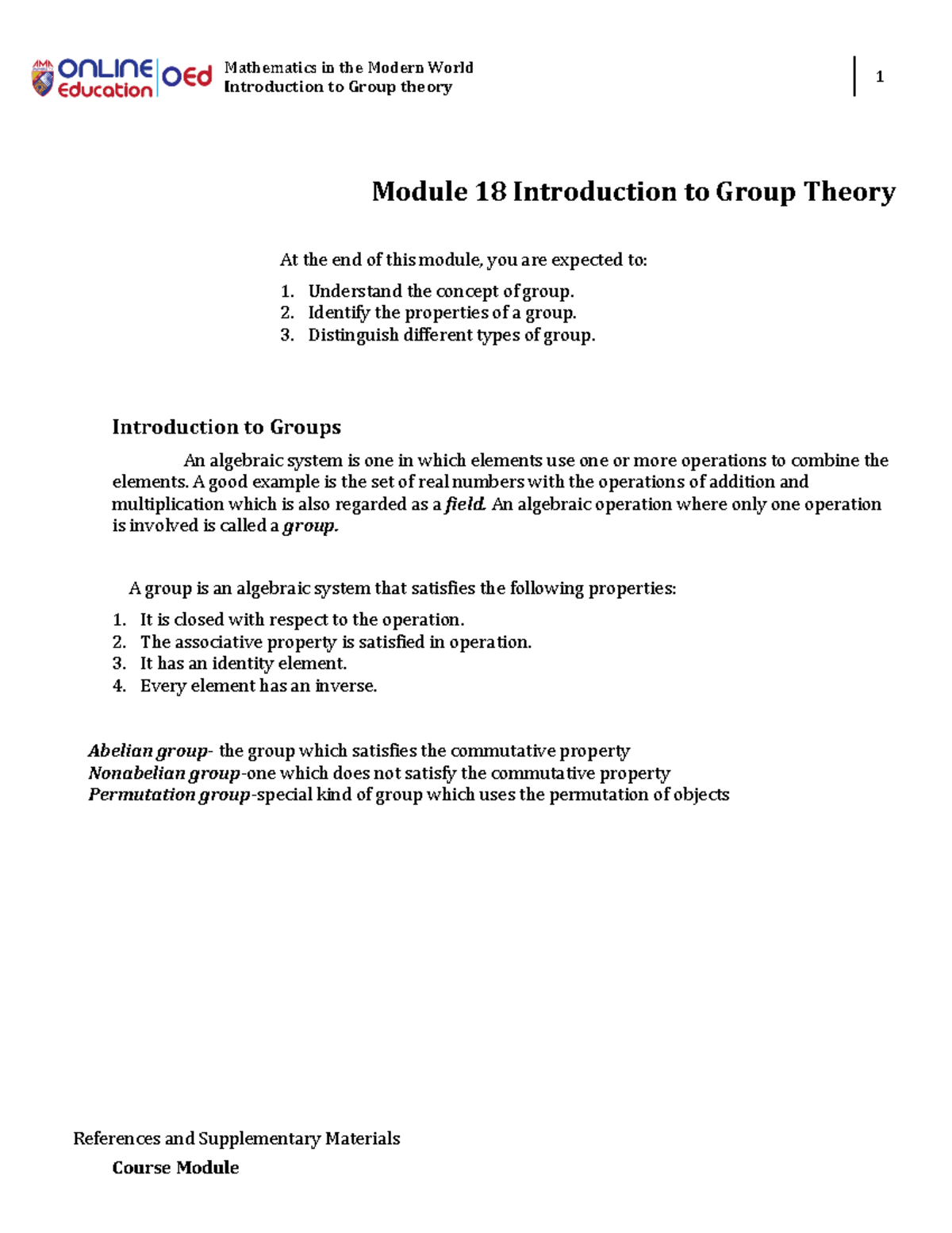 Module 18 Introduction To Group Theory - Mathematics In The Modern ...