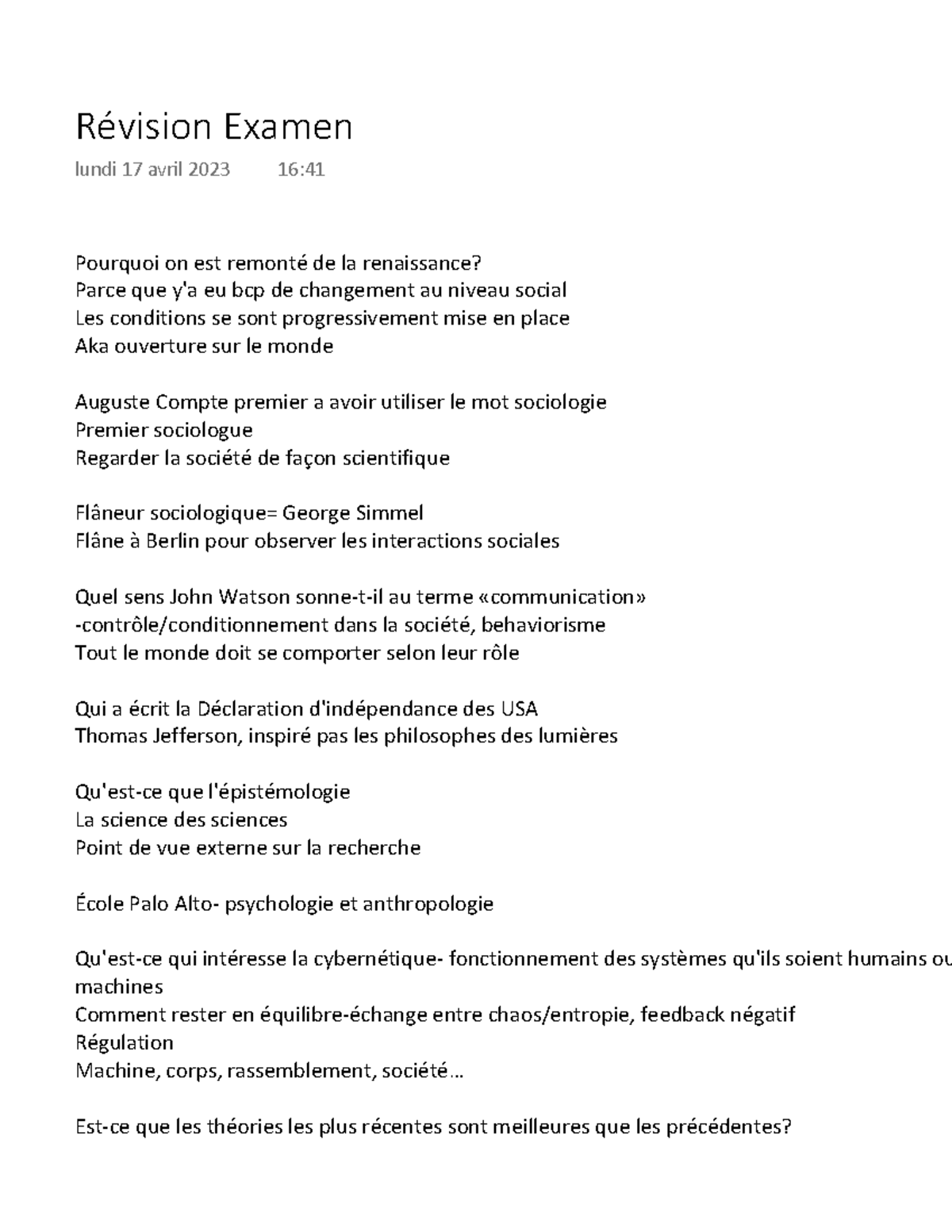 Révision Examen - note de cours - Pourquoi on est remonté de la ...