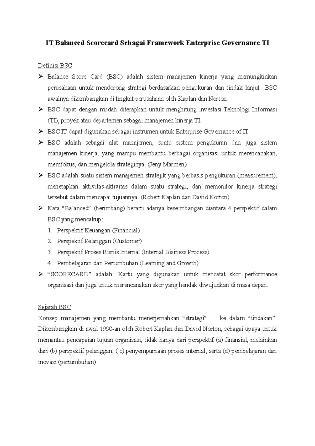 IT Balanced Scorecard Sebagai Framework Enterprise Governance TI - BSC ...
