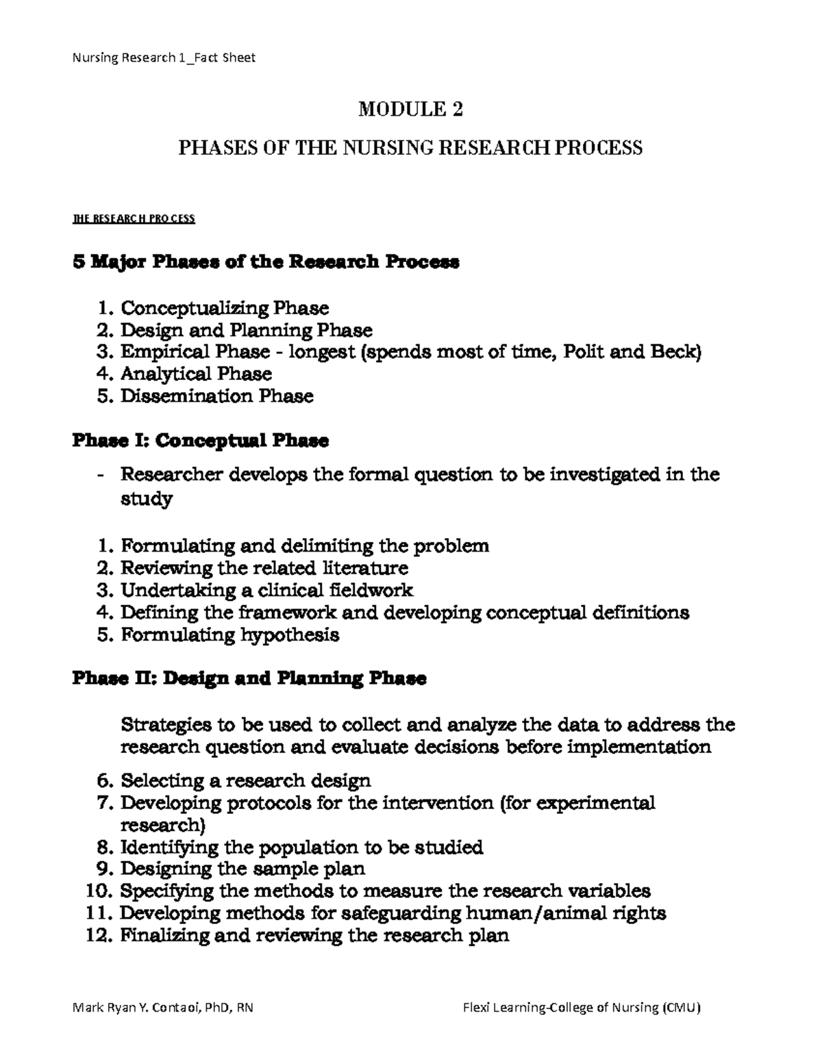 Nursing research - MODULE 2 PHASES OF THE NURSING RESEARCH PROCESS THE ...