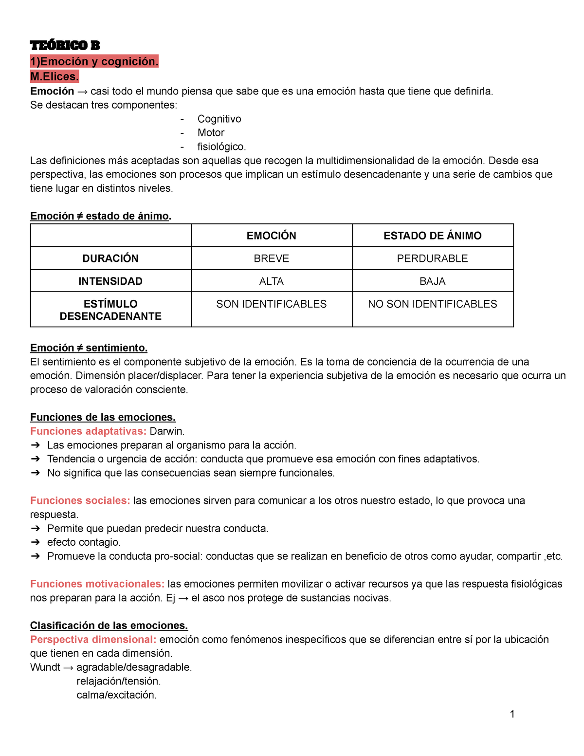 Final General Teorico B - TEÓRICO B 1)Emoción Y Cognición. M. Emoción → ...