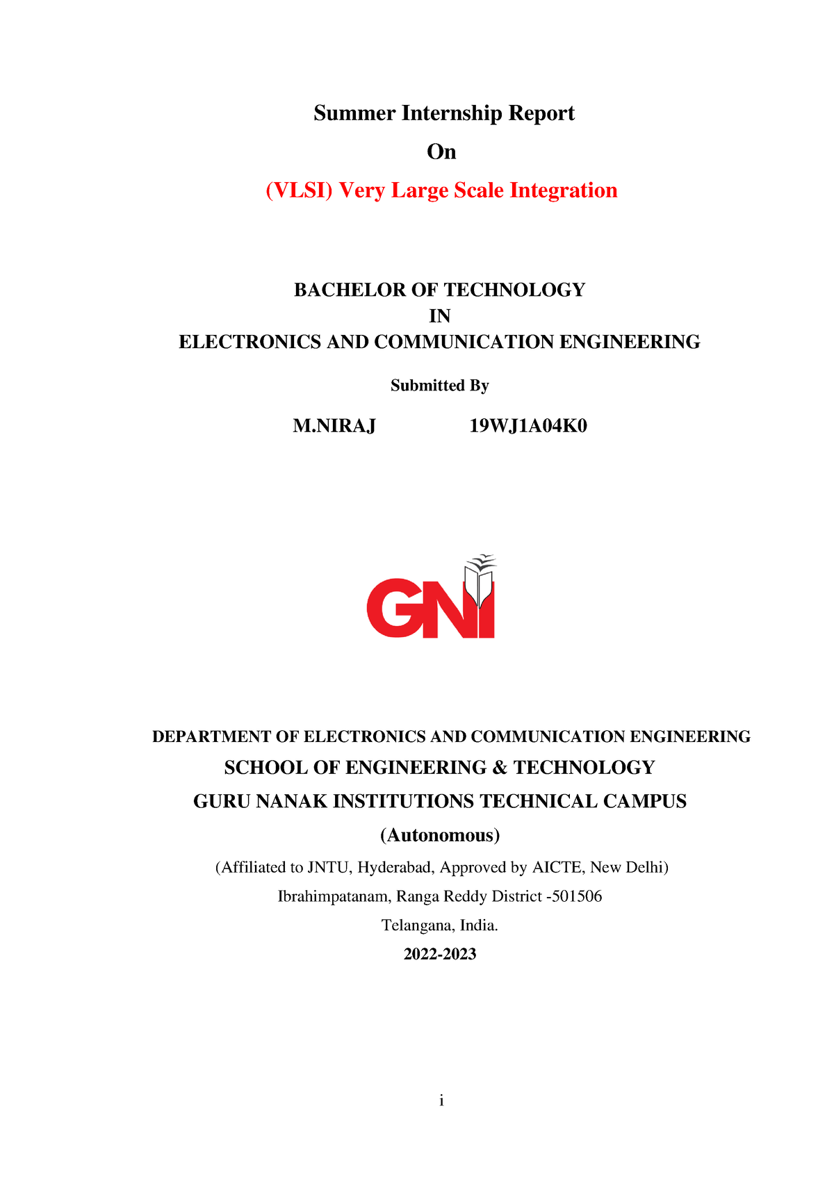 DOC VLSI final3 Niraj Vlsid i Summer Internship Report On (VLSI