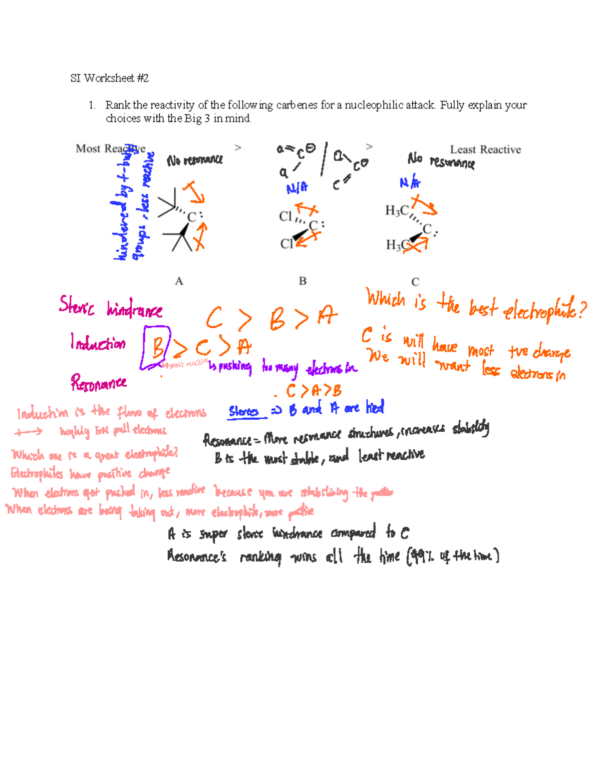 SI+Worksheet+%232 - SI Worksheet 1. Rank the reactivity of the ...