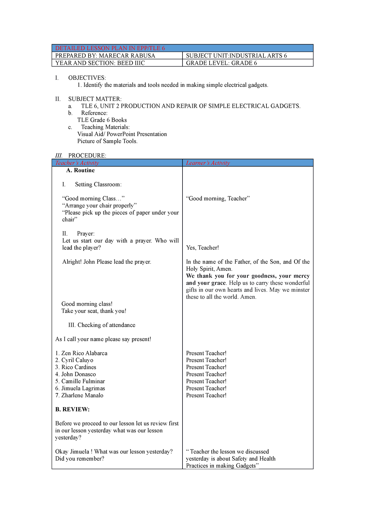 Detailed Lesson PLAN IN EPP - DETAILED LESSON PLAN IN EPP/TLE 6 ...