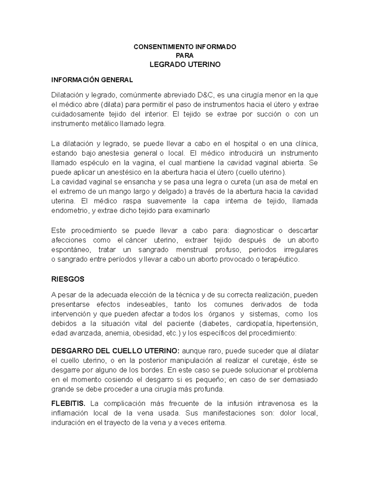 procedimiento para un legrado procedimiento para un legrado