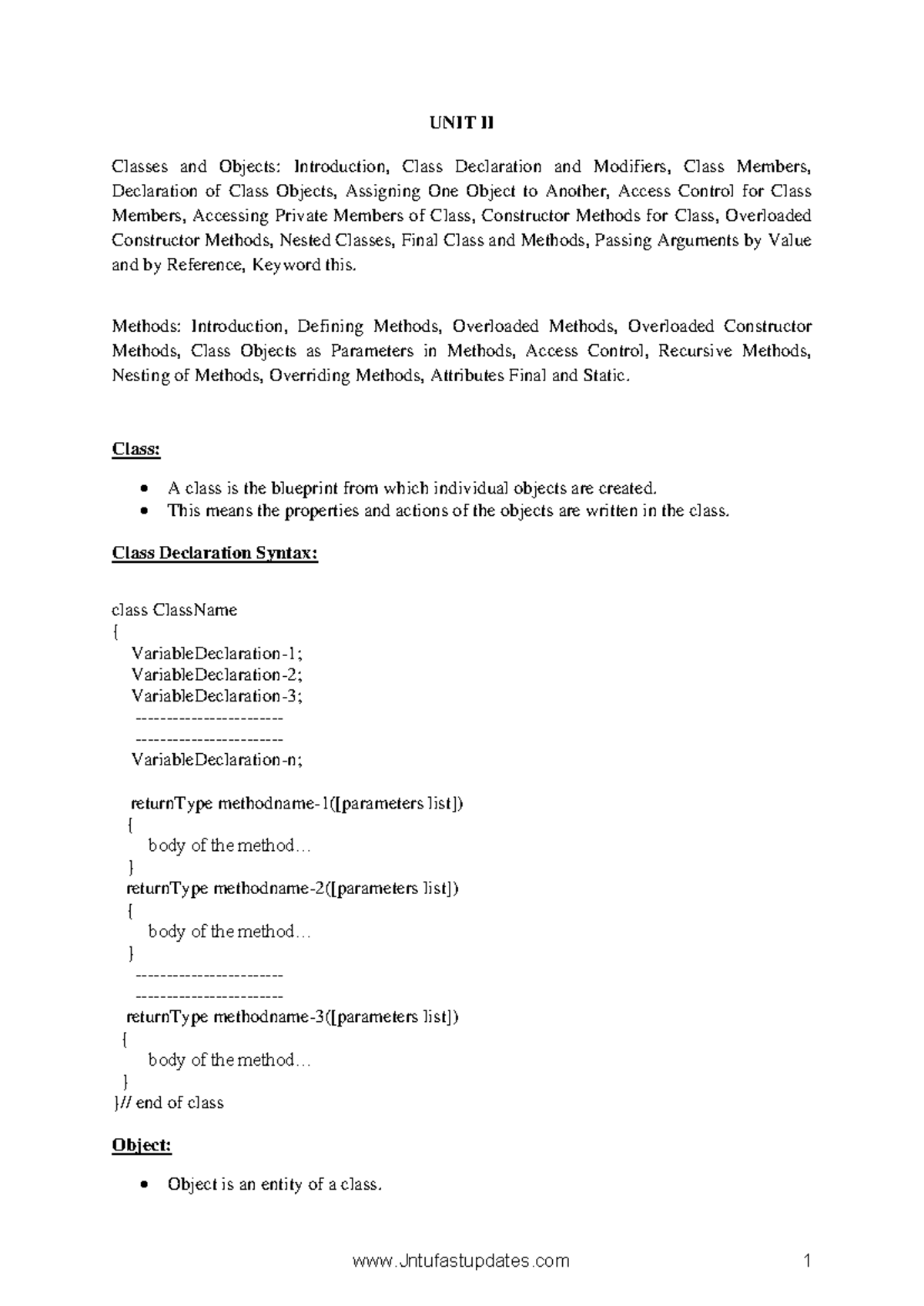 Java R20 - UNIT-2 - s,kjf - UNIT II Classes Declaration of Class ...