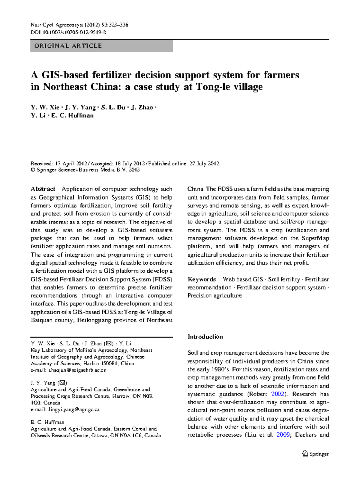 A GIS based fertilizer decision support system for farmers - W. Xie • J ...