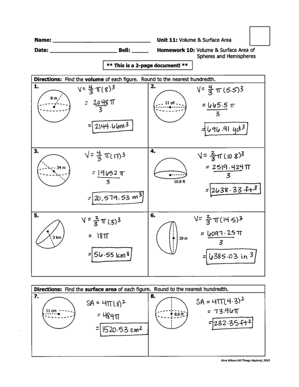 Unit 11 - Volume & Surface Area answer key - MATH 1060 - Studocu