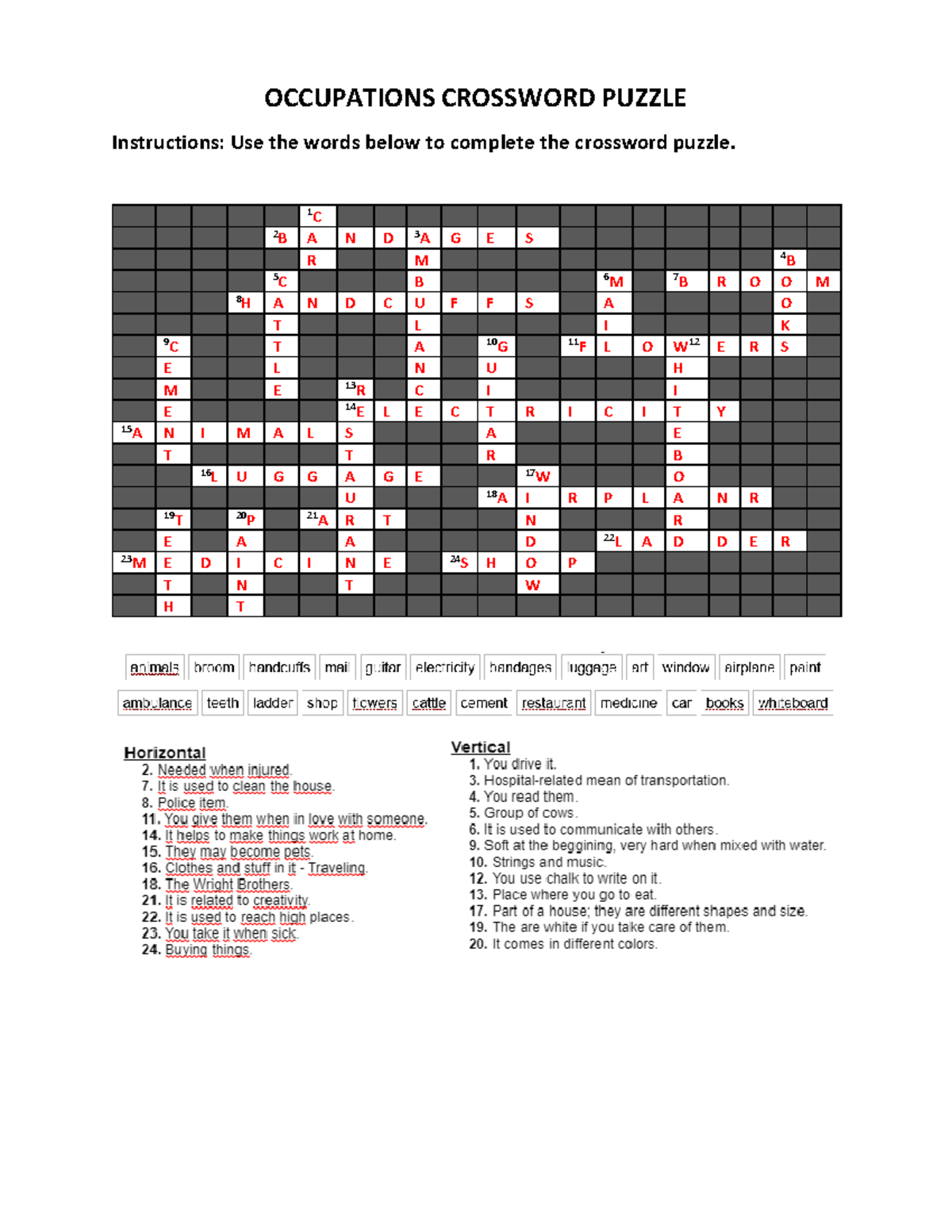Jobs Qand Occupations Crossword Puzzle convertido Ingl s II UNAH 