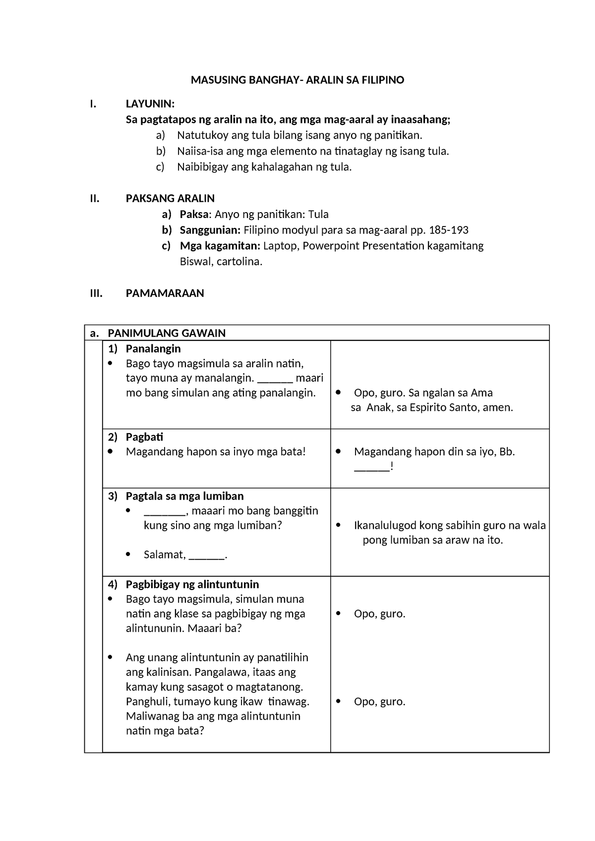 Lesson-PLAN - Study - MASUSING BANGHAY- ARALIN SA FILIPINO I. LAYUNIN ...