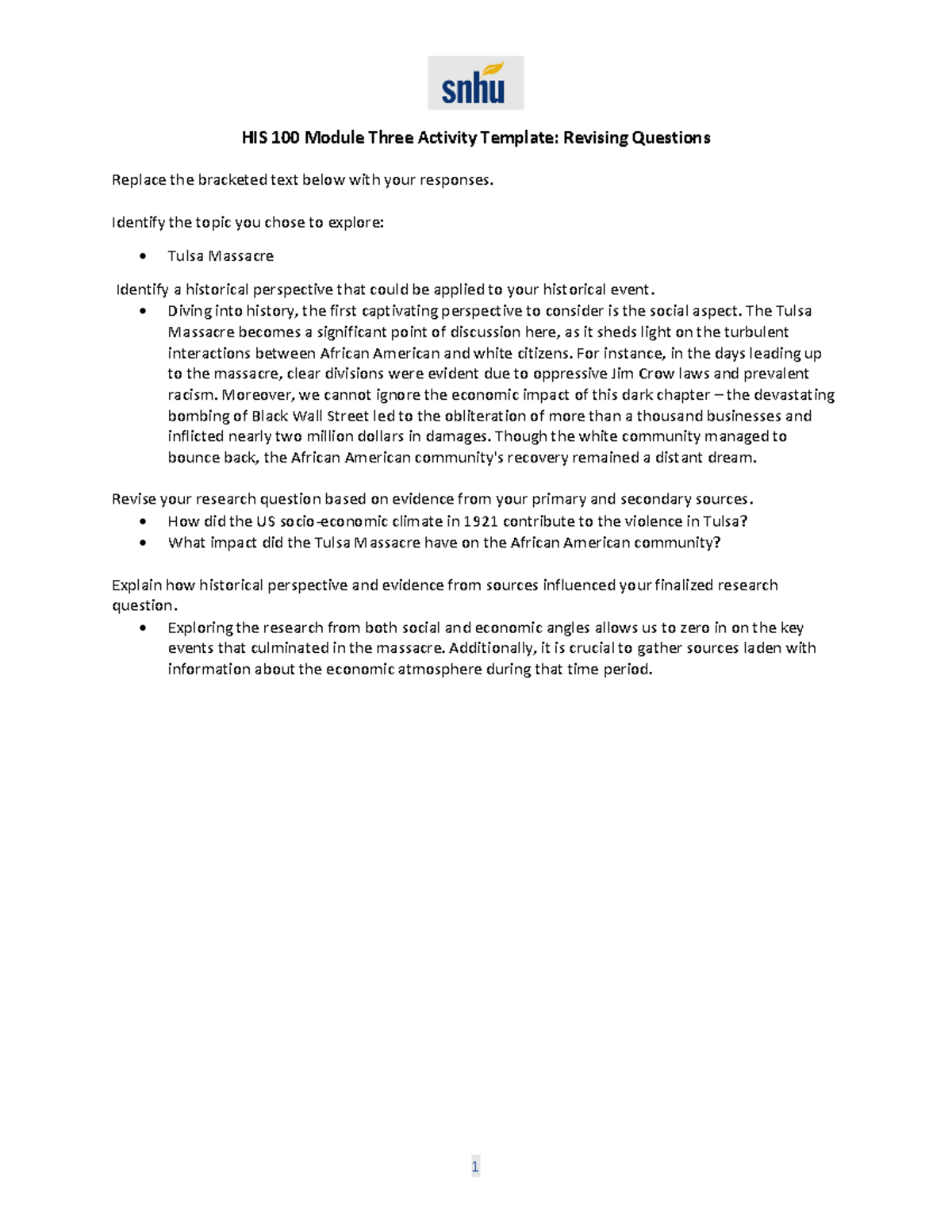 HIS 100 Module Three Activity Revising Questions Template - Copy - 1 ...