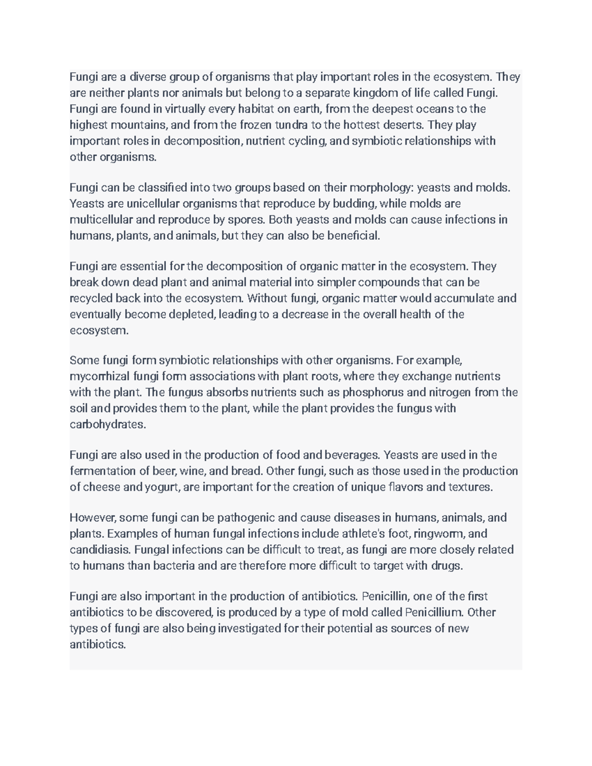 Fungi Class Notes - Fungi are a diverse group of organisms that play ...
