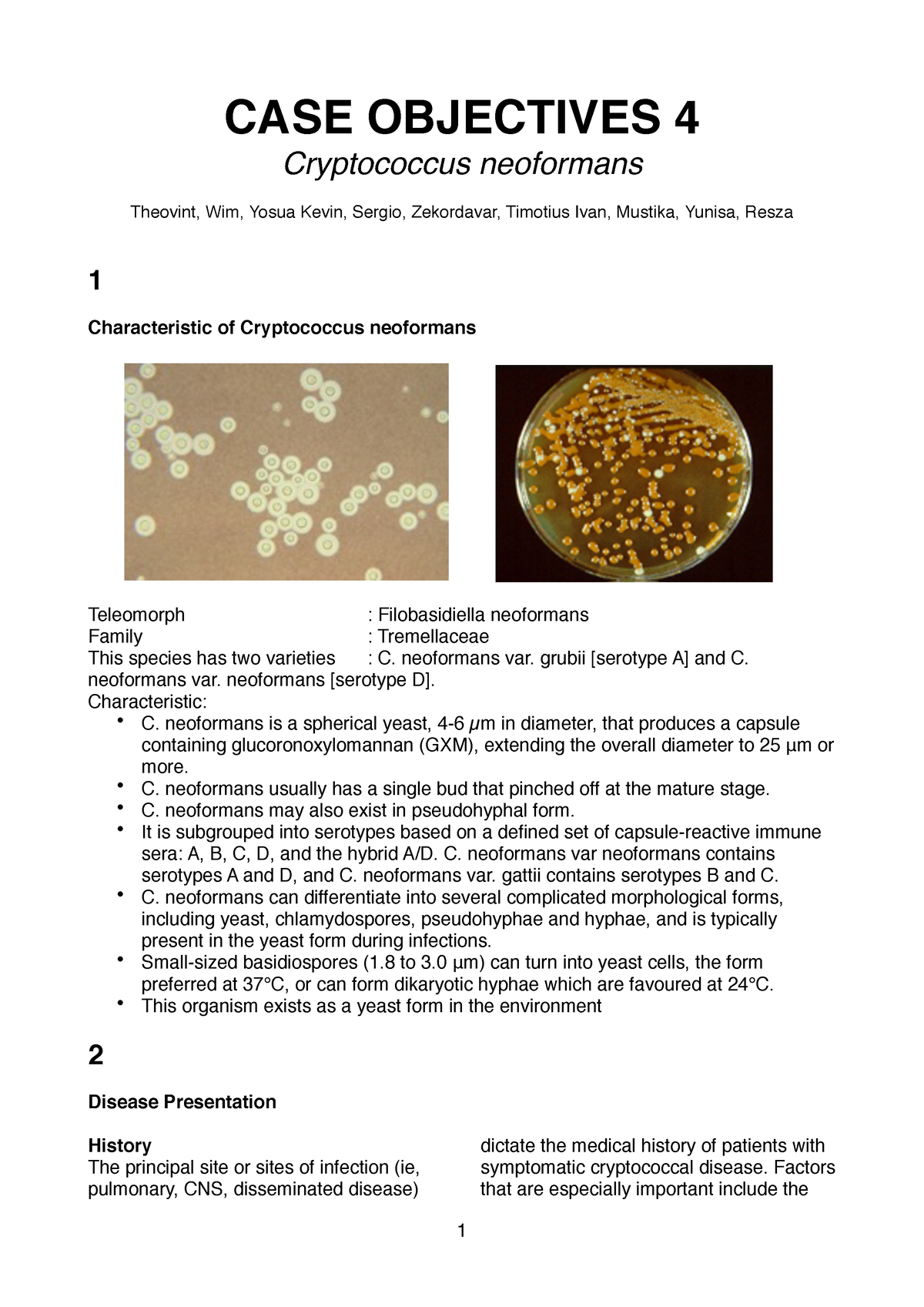 Cryptococcus neoformans - CASE OBJECTIVES 4 Cryptococcus neoformans ...
