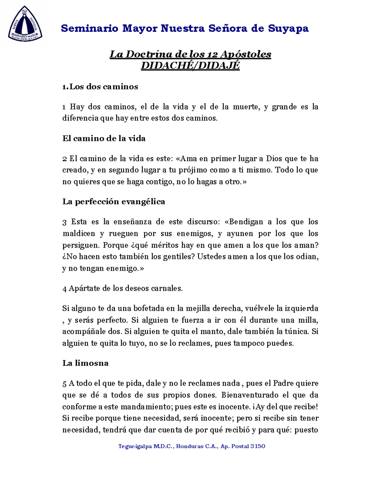 1. Didaché - Parroquia - La Doctrina de los 12 Apóstoles DIDACHÉ/DIDAJÉ ...