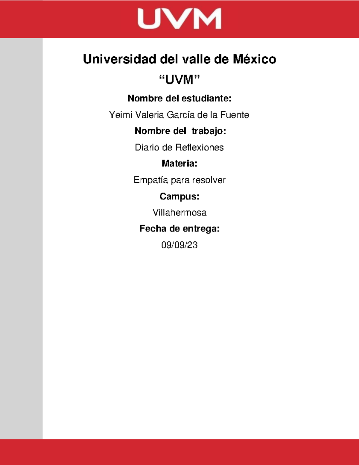 Diario de reflexiones YVGF (2) - Universidad del valle de México “UVM ...