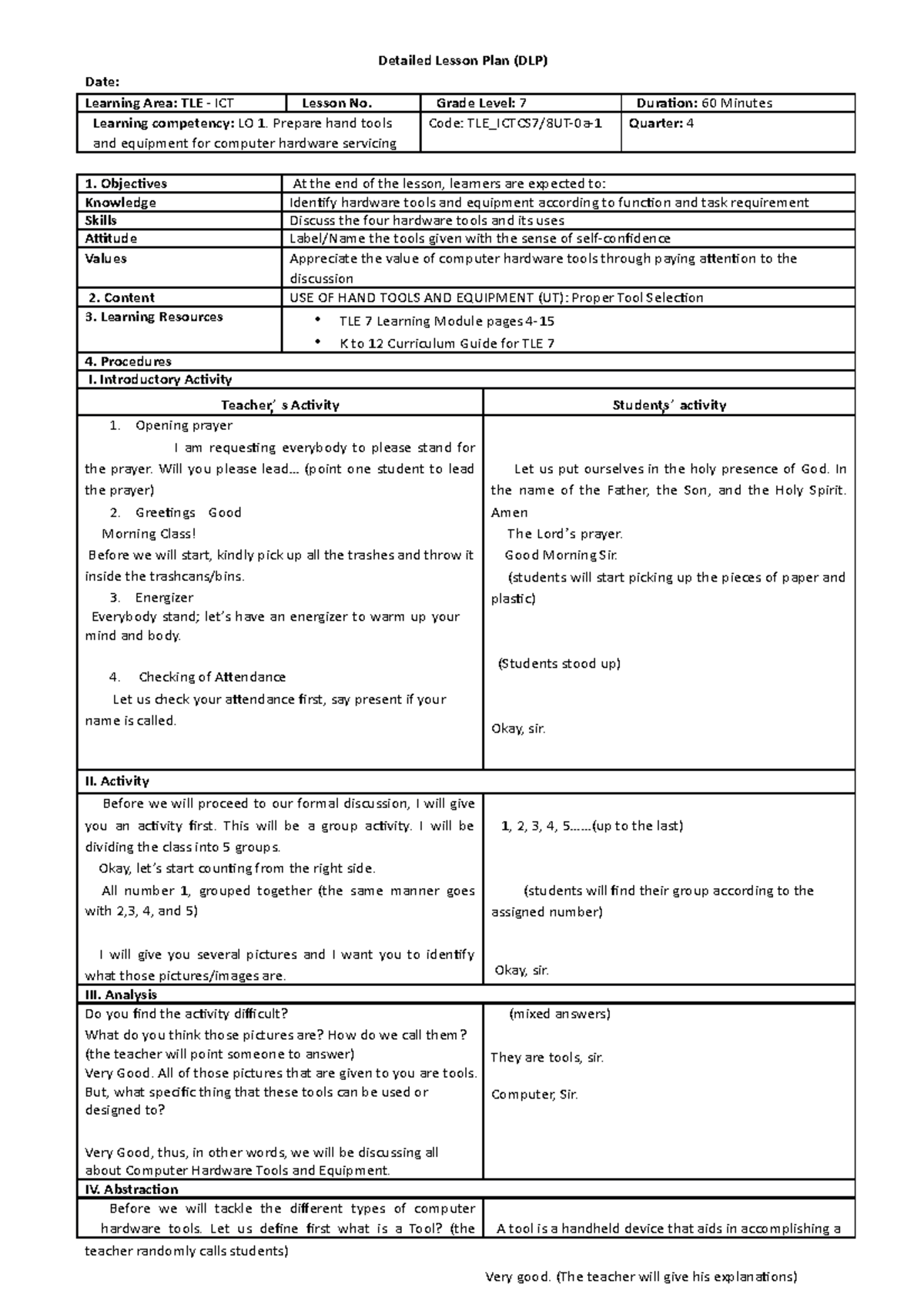 Computer-hardware-tools - Detailed Lesson Plan (DLP) Date: Learning ...