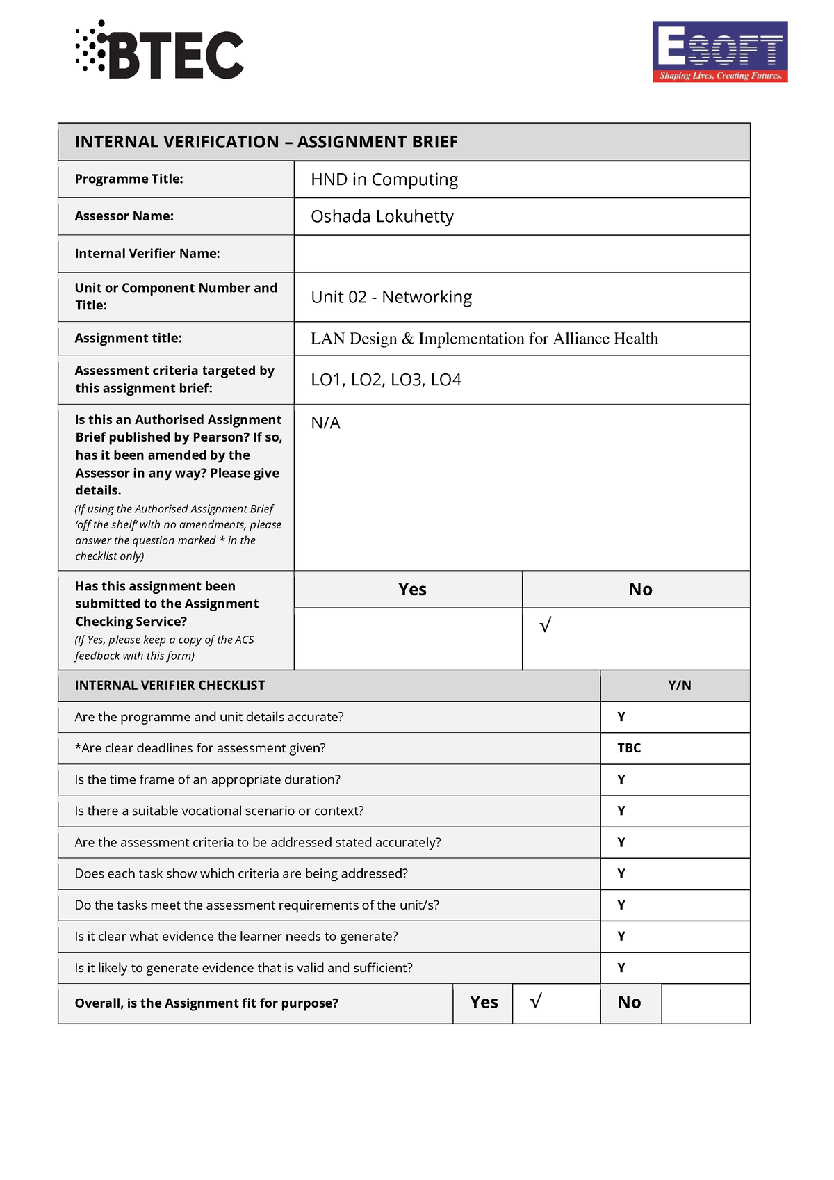 Networking - Mandatory ASSSIGNMENT - INTERNAL VERIFICATION – ASSIGNMENT ...