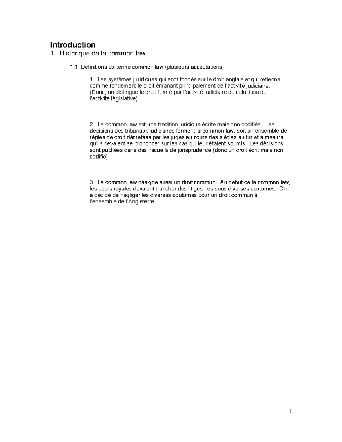 Cour #1 - First class notes - Introduction 1. Historique de la common ...