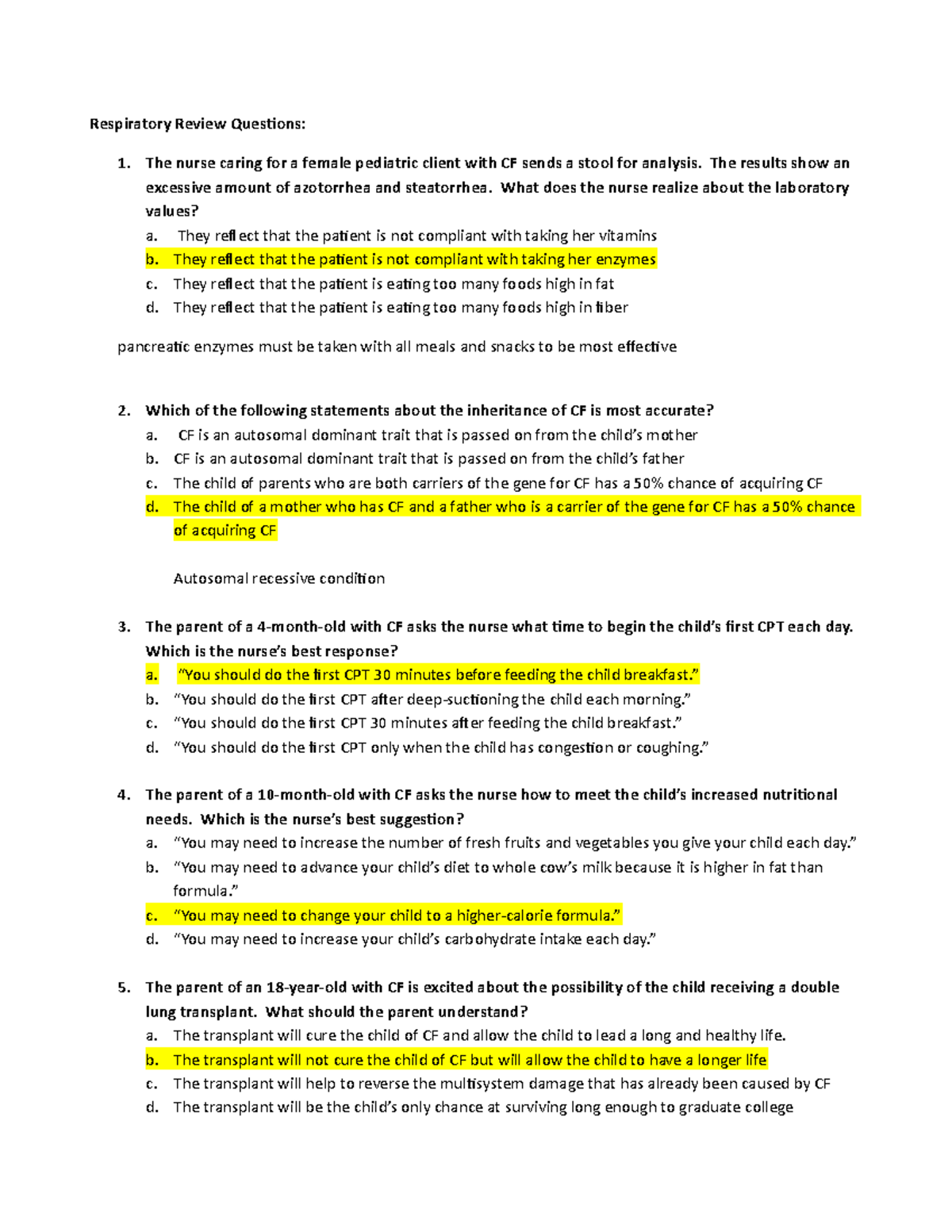 Respiratory Review Questions - The results show an excessive amount of ...