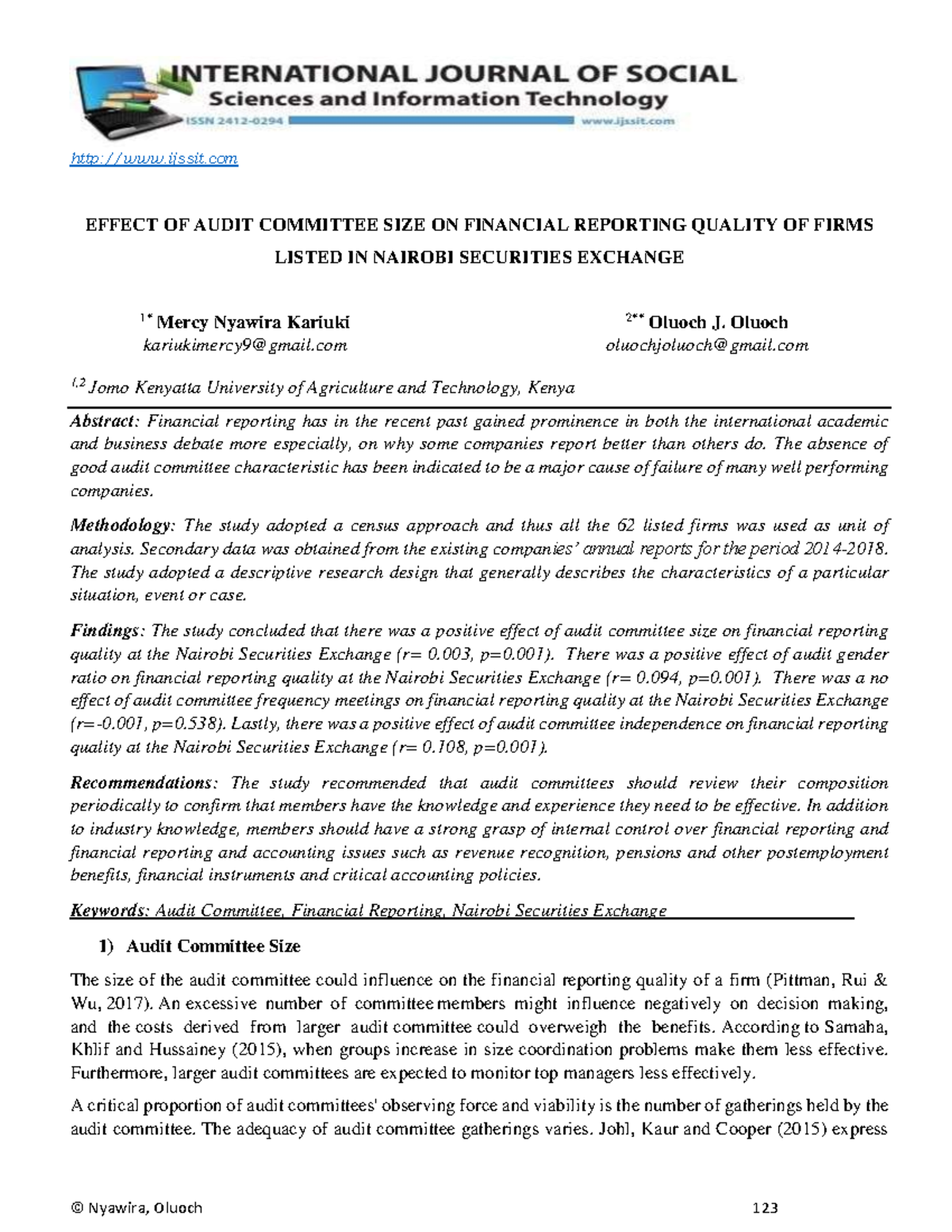 Effect Of Audit Committee Size on Financial Reporting Quality of Firms ...