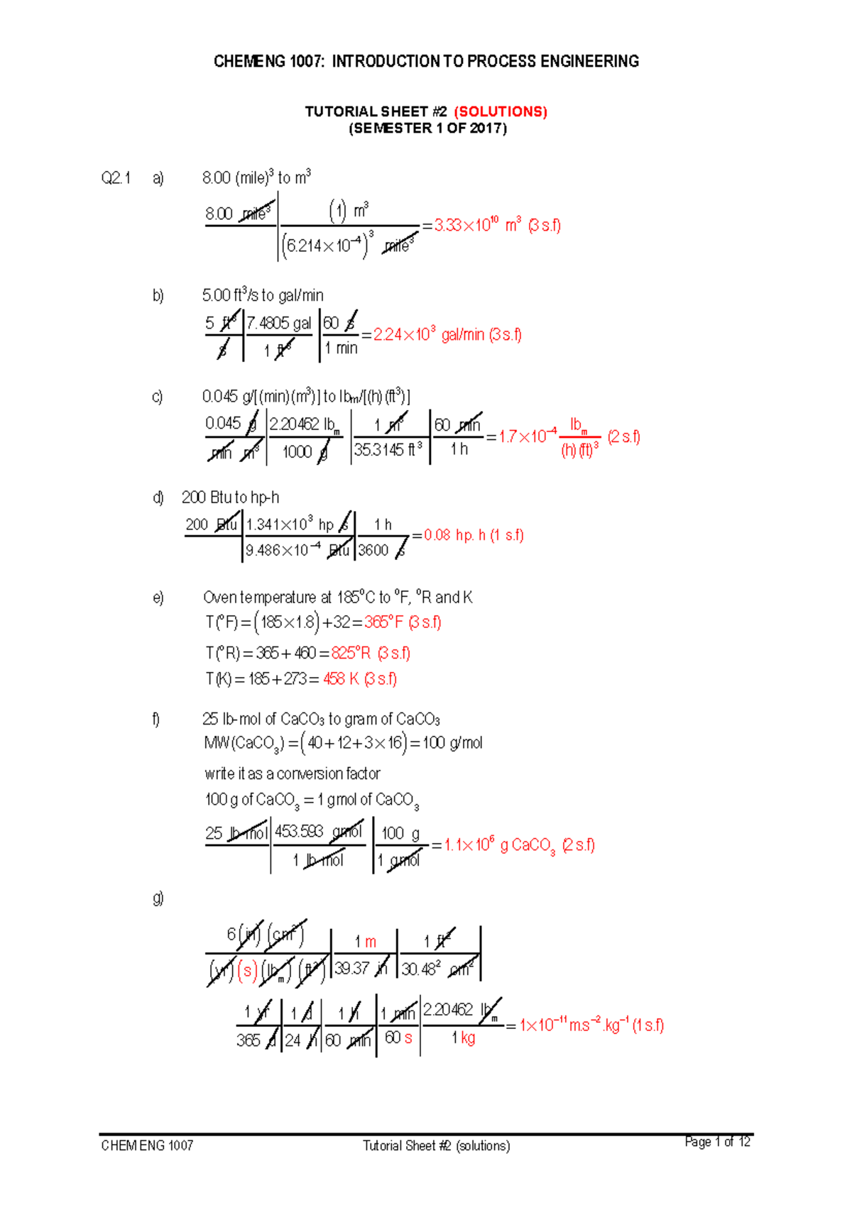 2017 IPE Tutorial Sheet #2 solution - CHEMENG 1007: INTRODUCTION TO ...
