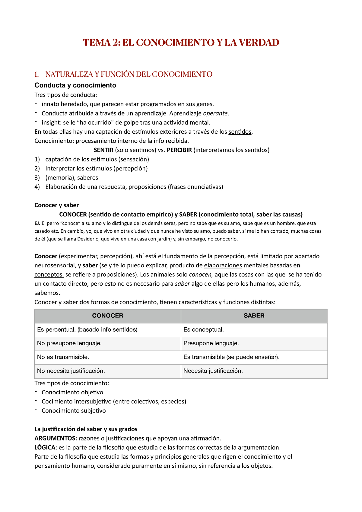 TEMA 2 El Conocimienot Y La Verdad - TEMA 2: EL CONOCIMIENTO Y LA ...