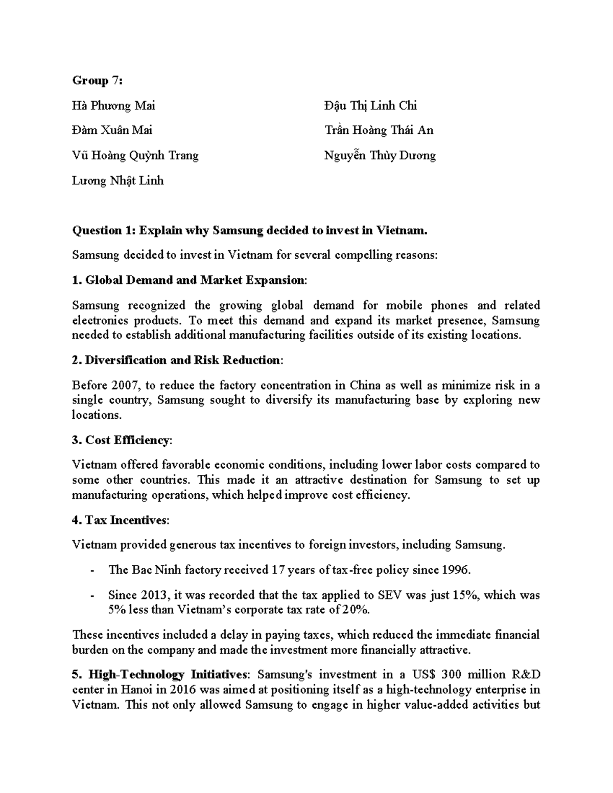 Group 7 - Case Study Answer - Group 7: Hà Phương Mai Đàm Xuân Mai Vũ ...