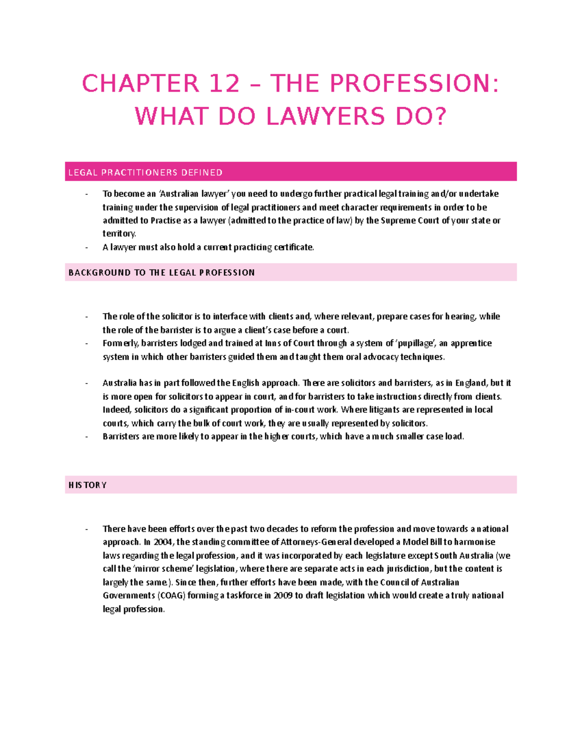 Chapter 12 Notes - CWL - CHAPTER 12 – THE PROFESSION: WHAT DO LAWYERS ...