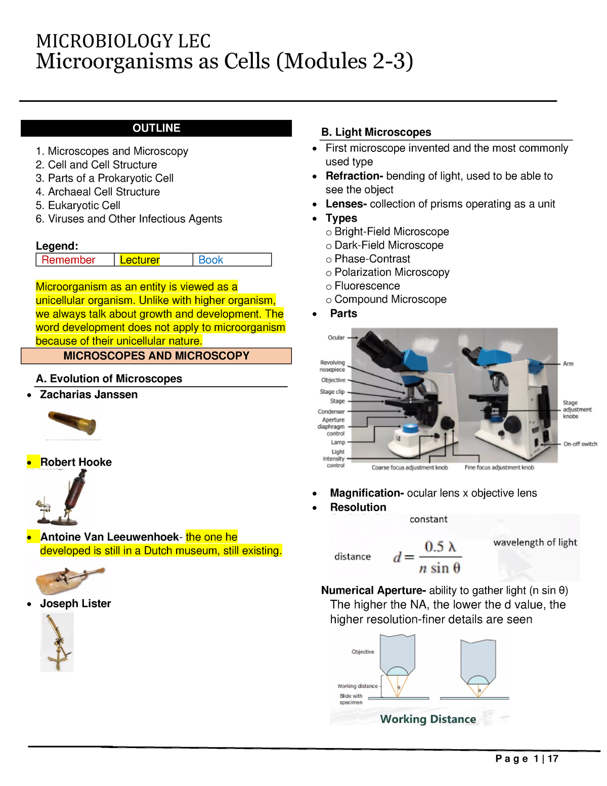 Bio425 Module 2&3 Microorganisms As Cells-Notes - MICROBIOLOGY LEC ...